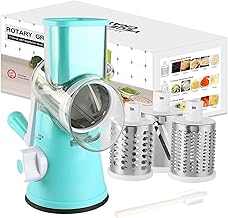 Cambom Manual Rotary Cheese Grater - Round Mandoline Slicer with Strong Suction Base, Vegetable Slicer Nuts Grinder Cheese Shredder with Clean Brush