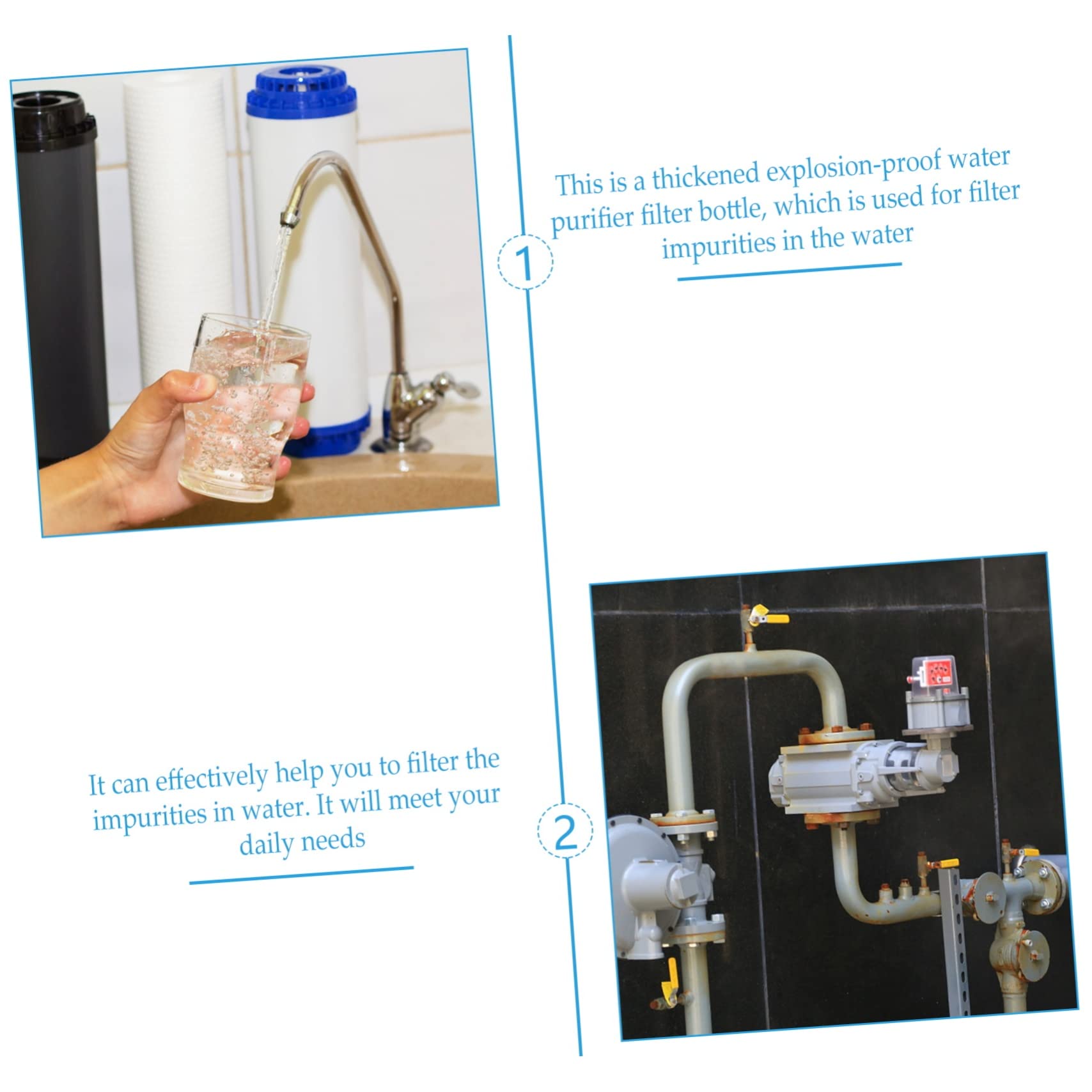 Bouteille Filtrante 10 Pouces Antidéflagrante, Filtre à Eau Maison, Installation Facile, pour Robinet Cuisine, Pet et Pp