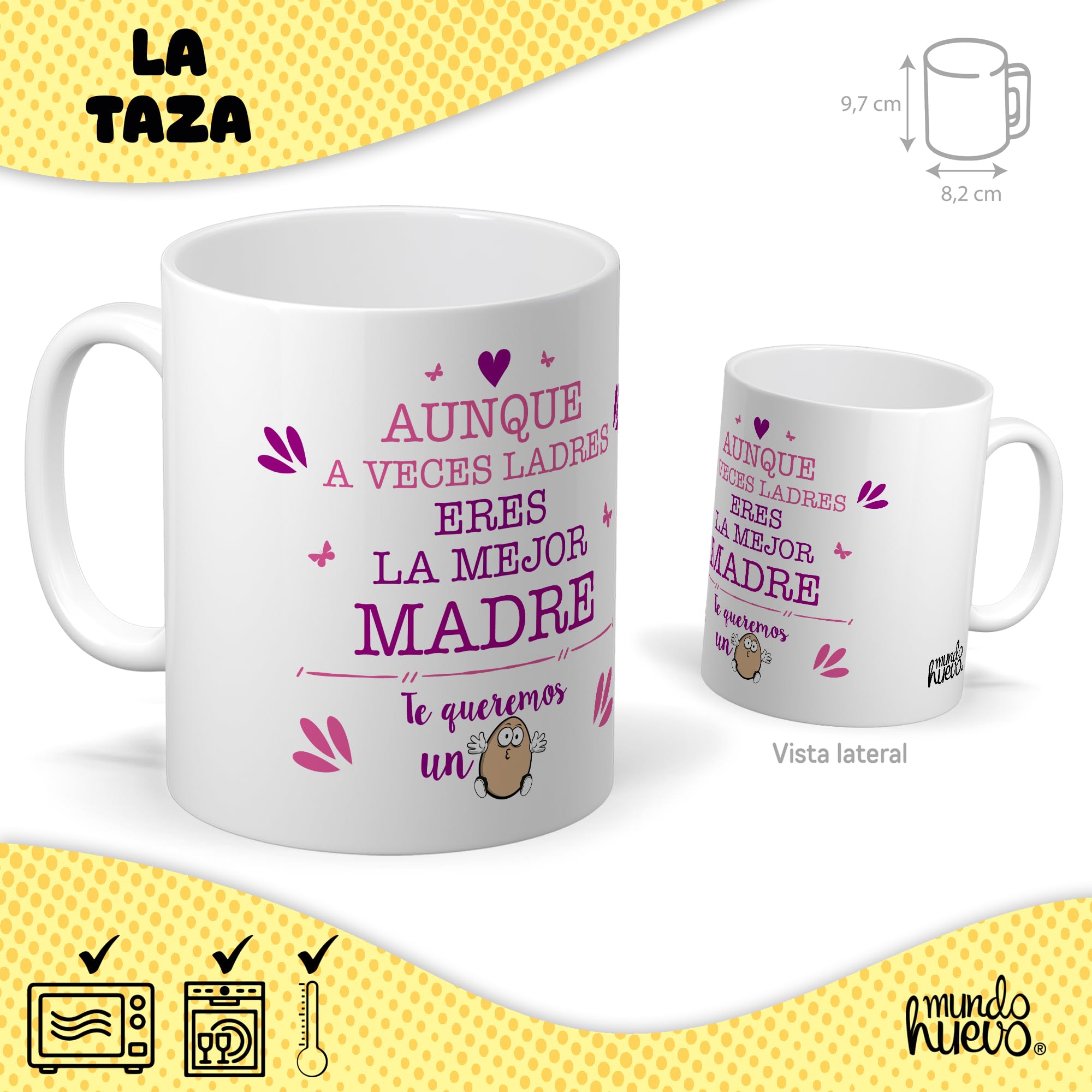 mundohuevo Taza Regalo Mamá | Taza de Cerámica + Caramelo de Mamá | Aunque a Veces ladres Eres el Mejor Padre | Detalle Original para Madres | Regalo Divertido — view 2