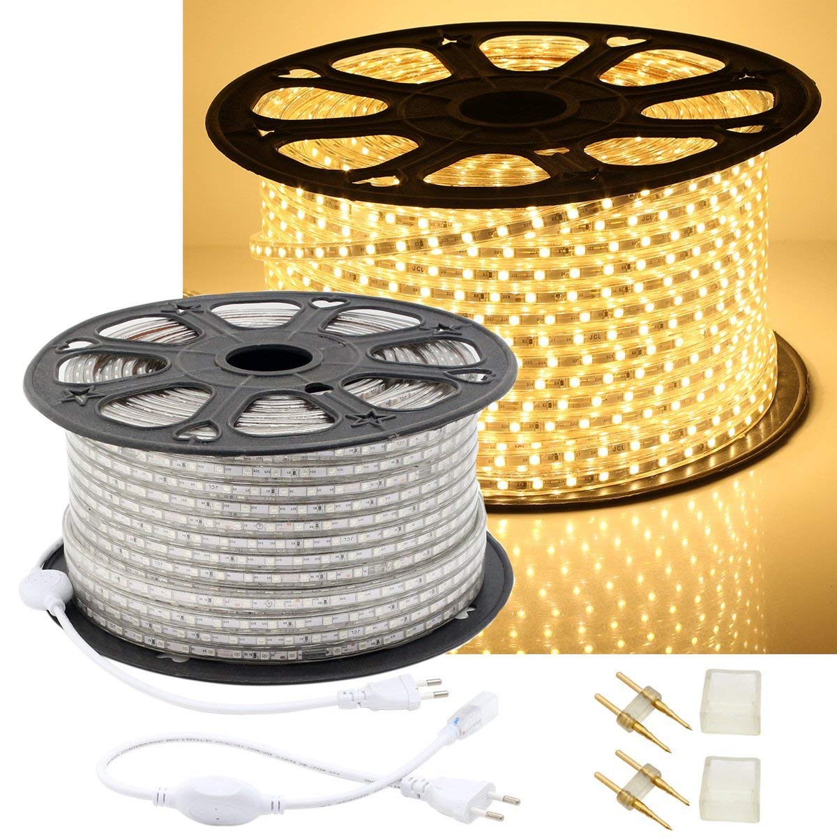 DeFacto - Tira flexible de luces LED RGB (50 m, 5050 con 24 botones, 60 ledes/m, con mando a distancia, IP65)