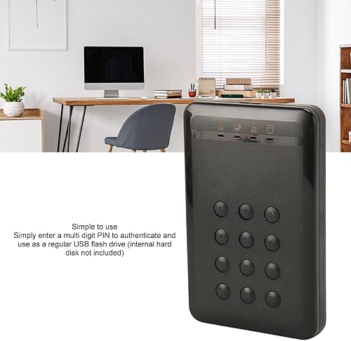 Miniatura 2 de Zyyini Caja de disco duro cifrado, 3 TB 5 Gbps cifrado USB 3.0 2.in SATA Disco Duro Caja de disco duro Hardware de acceso con contraseña, para 7 8
