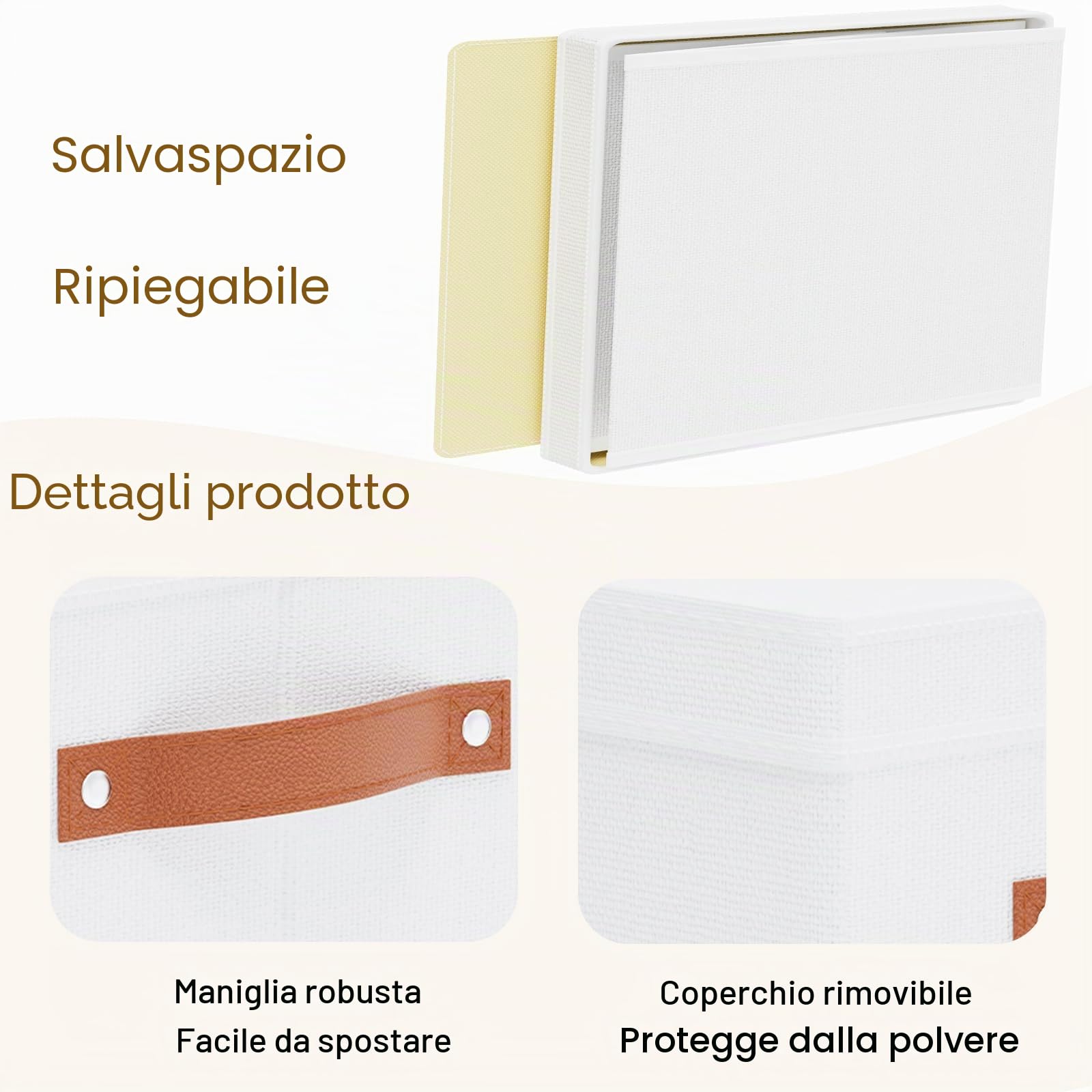 3 Pezzi Scatola con Coperchio, Contenitori, Bianco, 42×30×26cm | Scatole Portaoggetti con Maniglia,Organizzatore Cassetti con Coperchio,Utilizzato per Vestiti,Organizer per Camera
