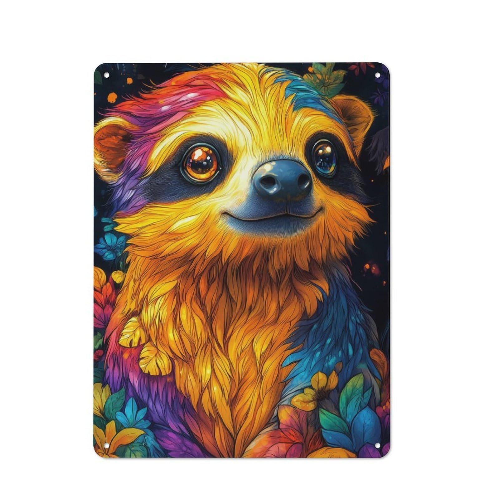 Junmoney Colorful Sloth Portrait Animal Simple Retro Tin Sign 40X30cm, Study Room Decor For Home Office, Reading Corner Or Bedroom