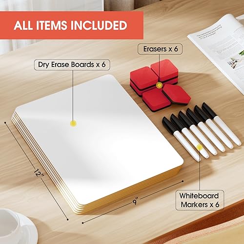 Miniatura 6 de MaxGear Pizarra blanca pequeña de borrado en seco, paquete de 6, mini pizarra blanca de 9 x 12 pulgadas para la escuela de estudiantes, mini