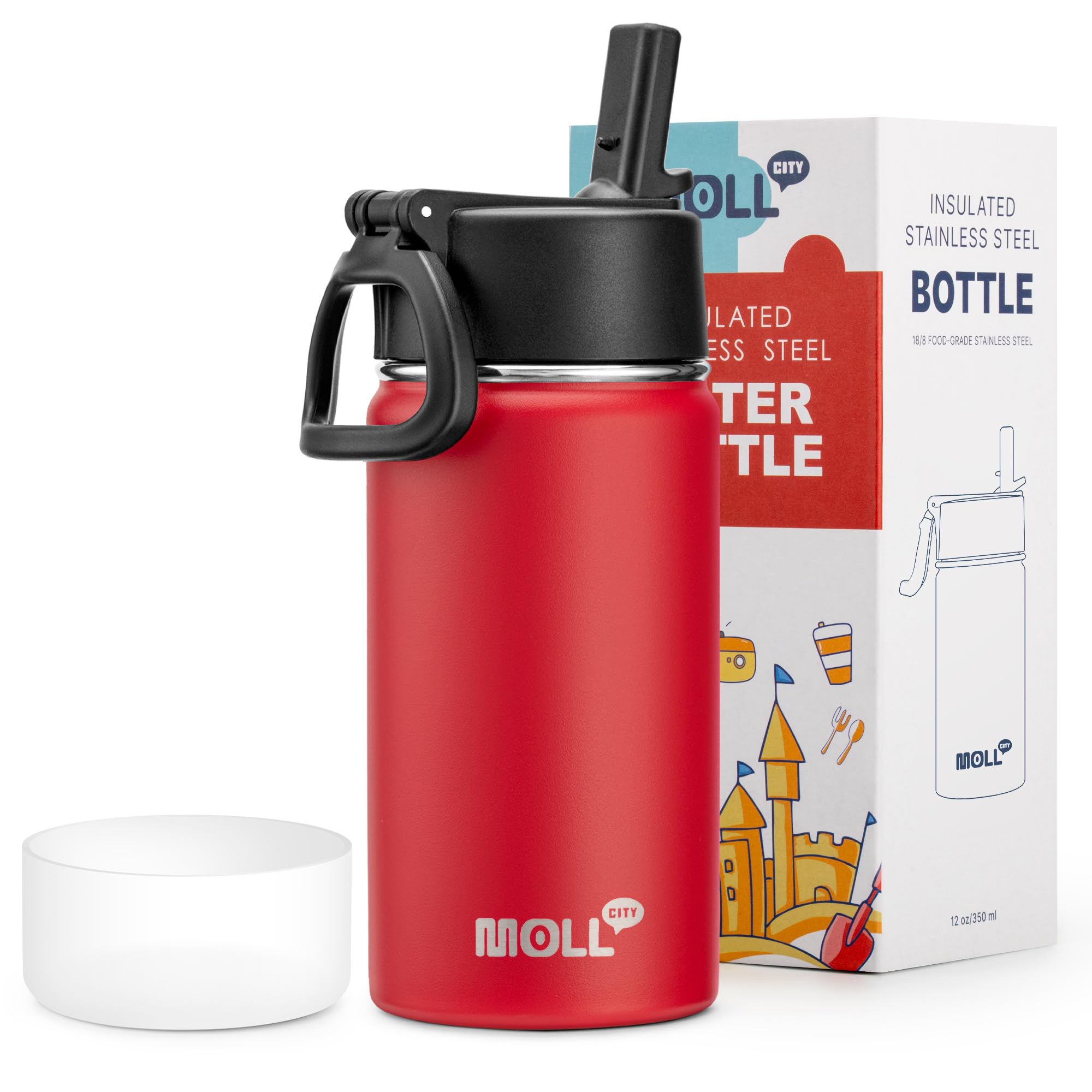 Kids Water Bottle with Straw-12 oz Stainless Steel Double Wall Vacuum Insulated Water Bottles for Back to School
