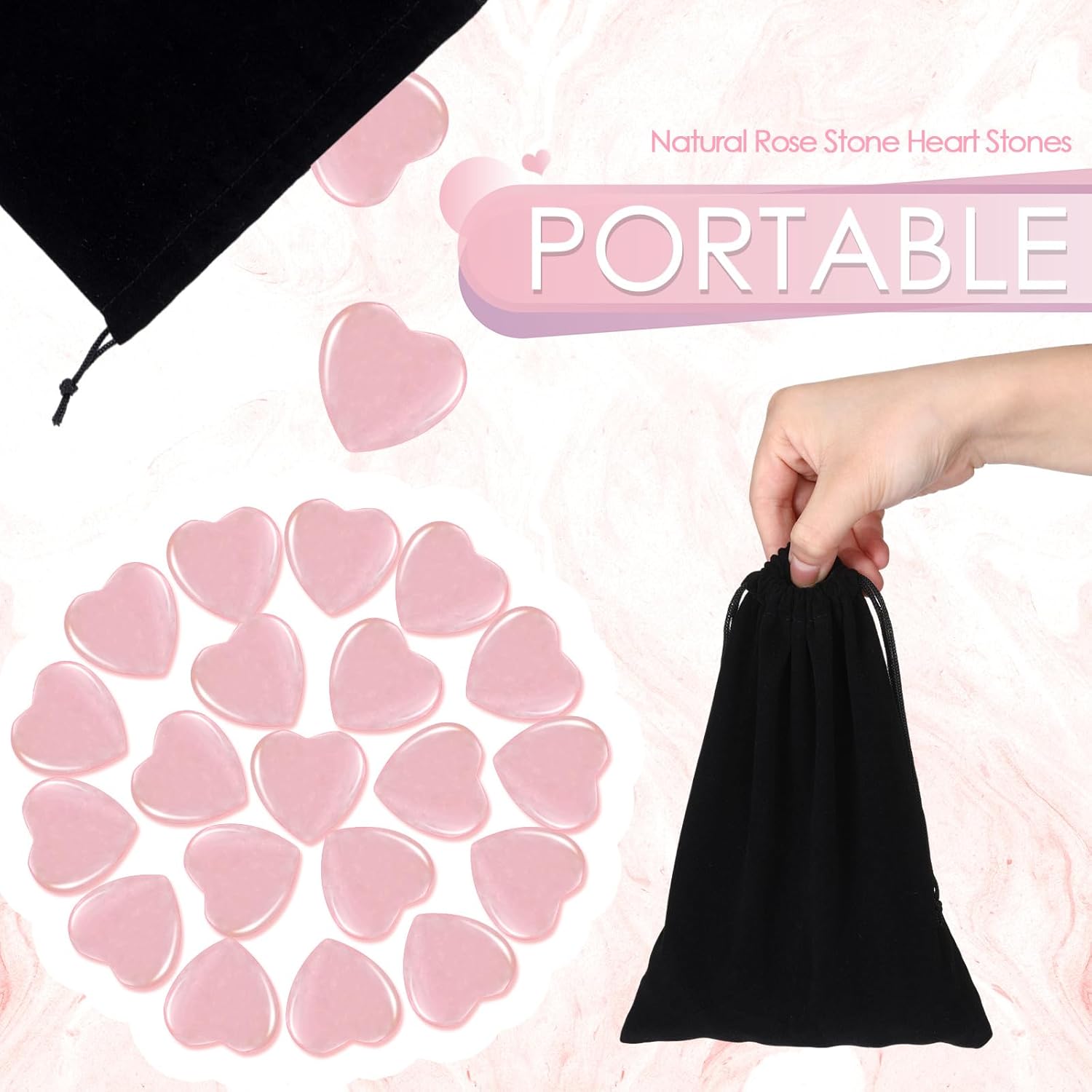 120 Pcs Heart Quartz Bulk Crystals Stone Bulk Natural Polished Stone Heart Love Carved Healing Worry Crystal with Flannel Bag for Women Gifts(Rose Quartz) - Image 7