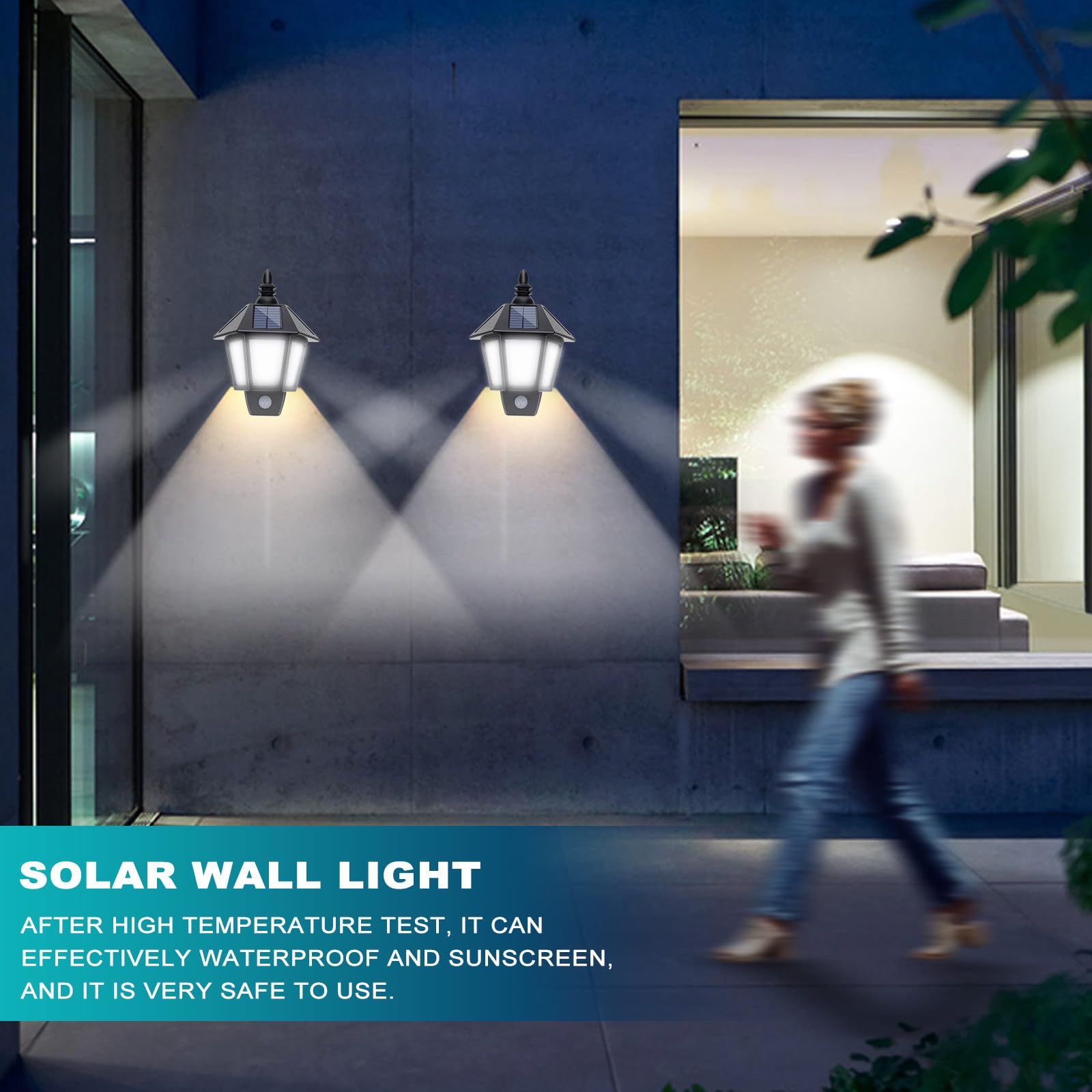 Beavorty Solar Außenleuchte Wandleuchte mit Bewegungsmelder LED Warmweiß Ip55 3.2v 500mah Akku für Garten und Korridor Schwarz