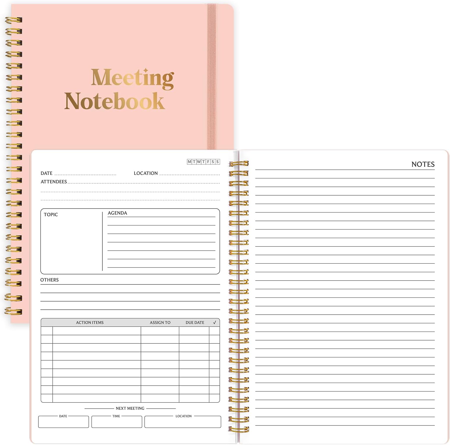 Thboxes Meeting Notebook for Work with Action Items & Meeting Minutes, 160 Pages Undated Spiral Bound Hardcover Work Notebook for Women & Men, 7" x 10" (Pink)