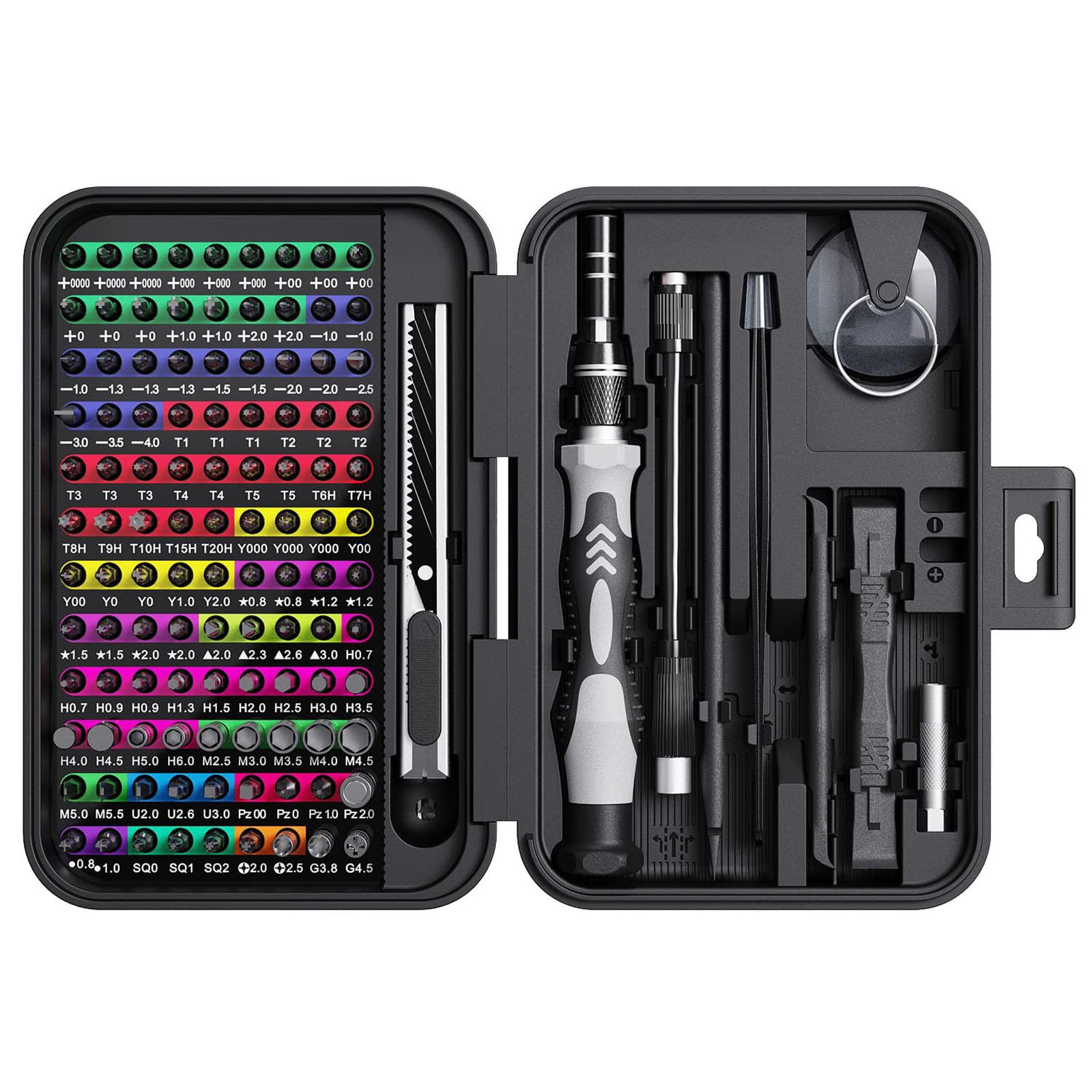 Eugieove 132 In 1 Precision Screwdrivers Sets, Magnetic Repair Tool Kit With 108 Tip Color-Coded Identification Drill Bits, Portable Mini Tools Box For Pc Eyeglasses Phone Switch Watch Electronics.