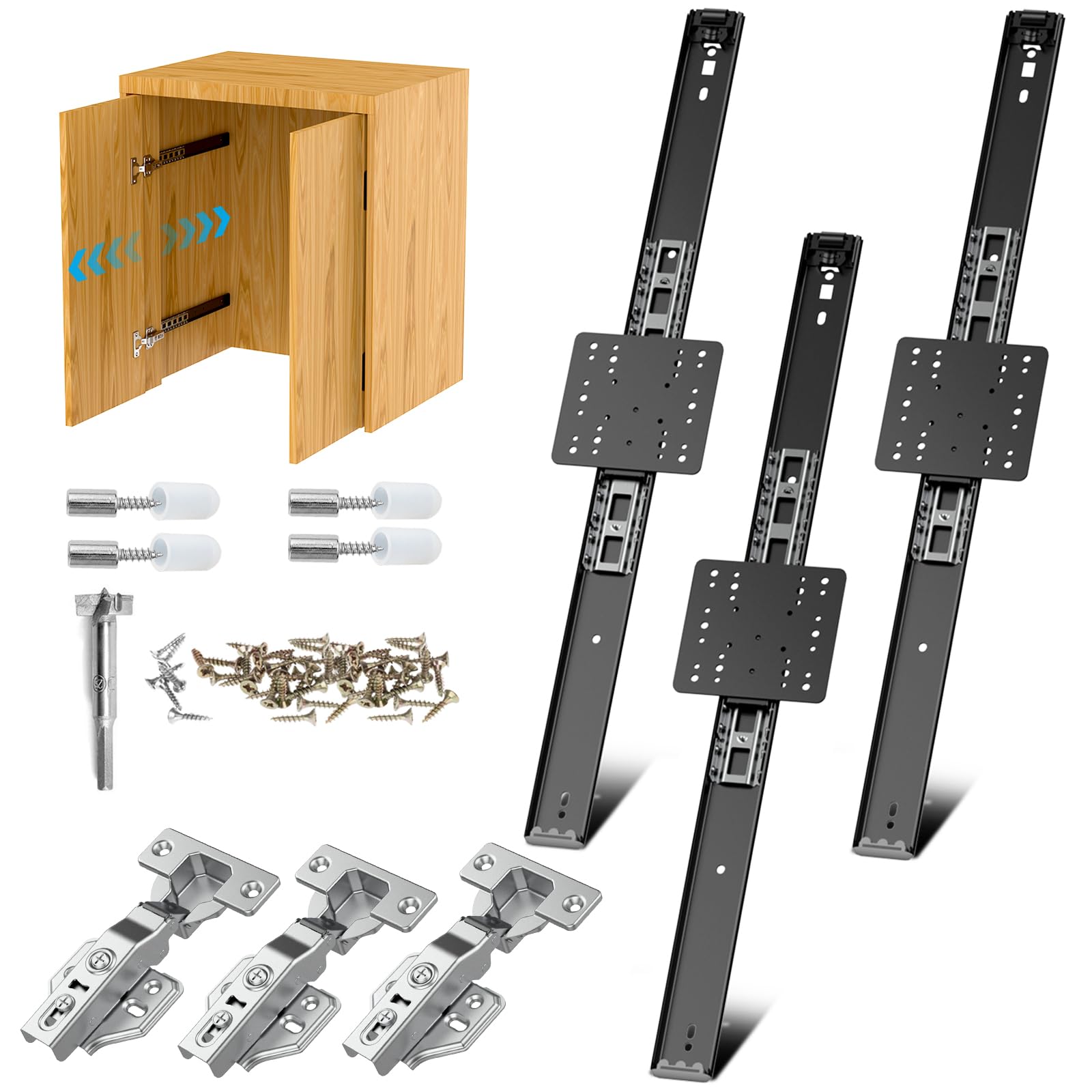 Loodmeo 24" Hidden Cabinet Door Slide,48lb Capacity Pro Kit with Forstner Bit & Soft-Close,for Hidden Cabinet Doors,Pocket Door Hardware for Kitchen, Pantry, Closet