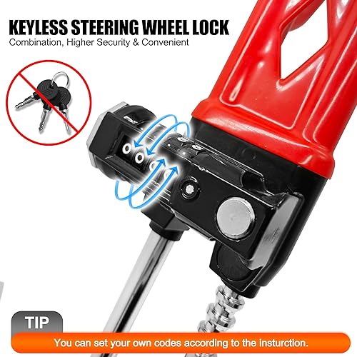 Miniatura 2 de KAYCENTOP Cerradura de volante con doble gancho antirrobo, dispositivo de automóvil, longitud ajustable, productos de seguridad universales para
