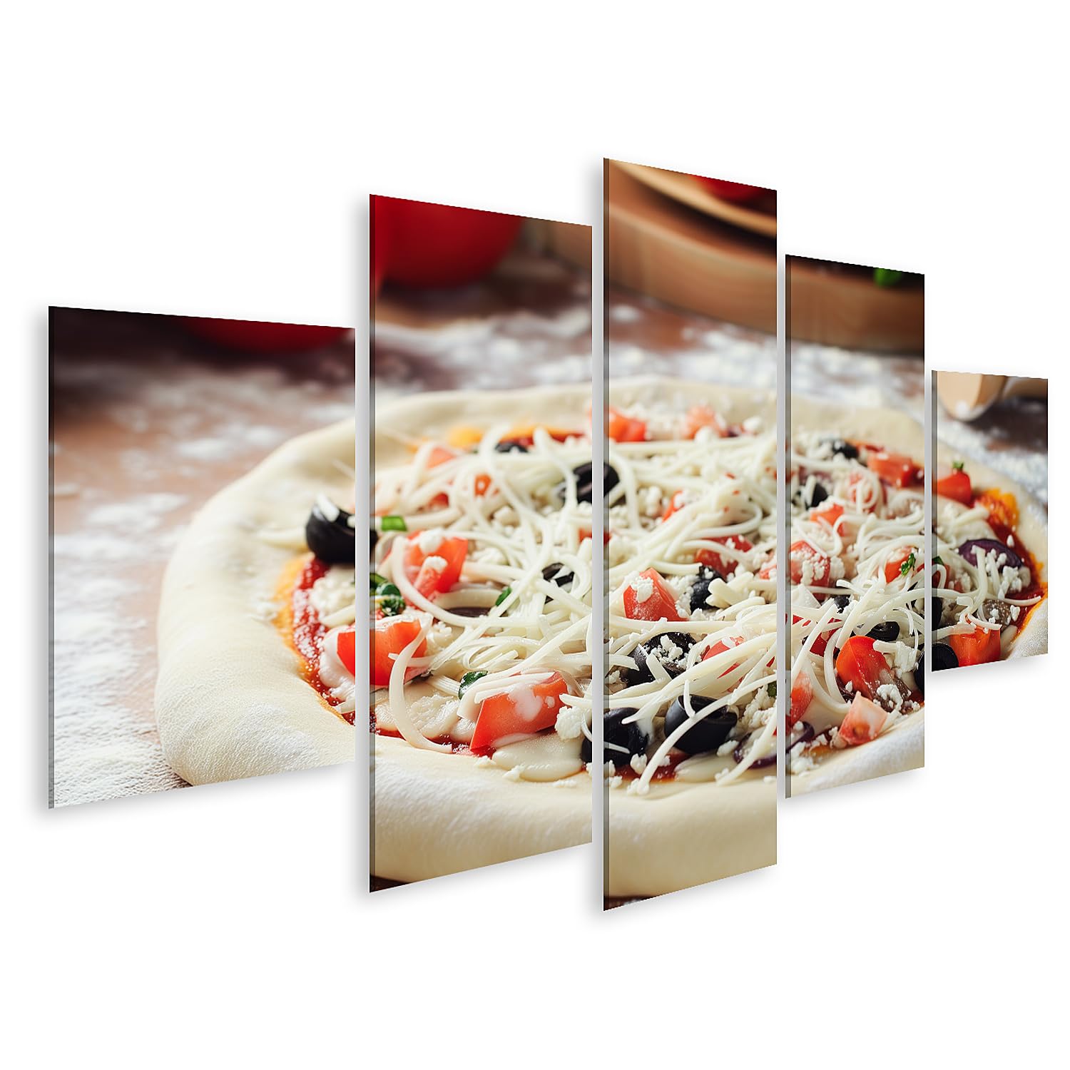 islandburner Quadro su tela Impasto per pizza preparato con condimenti, pronto per il forno! cucina pizzeria murale Immagini