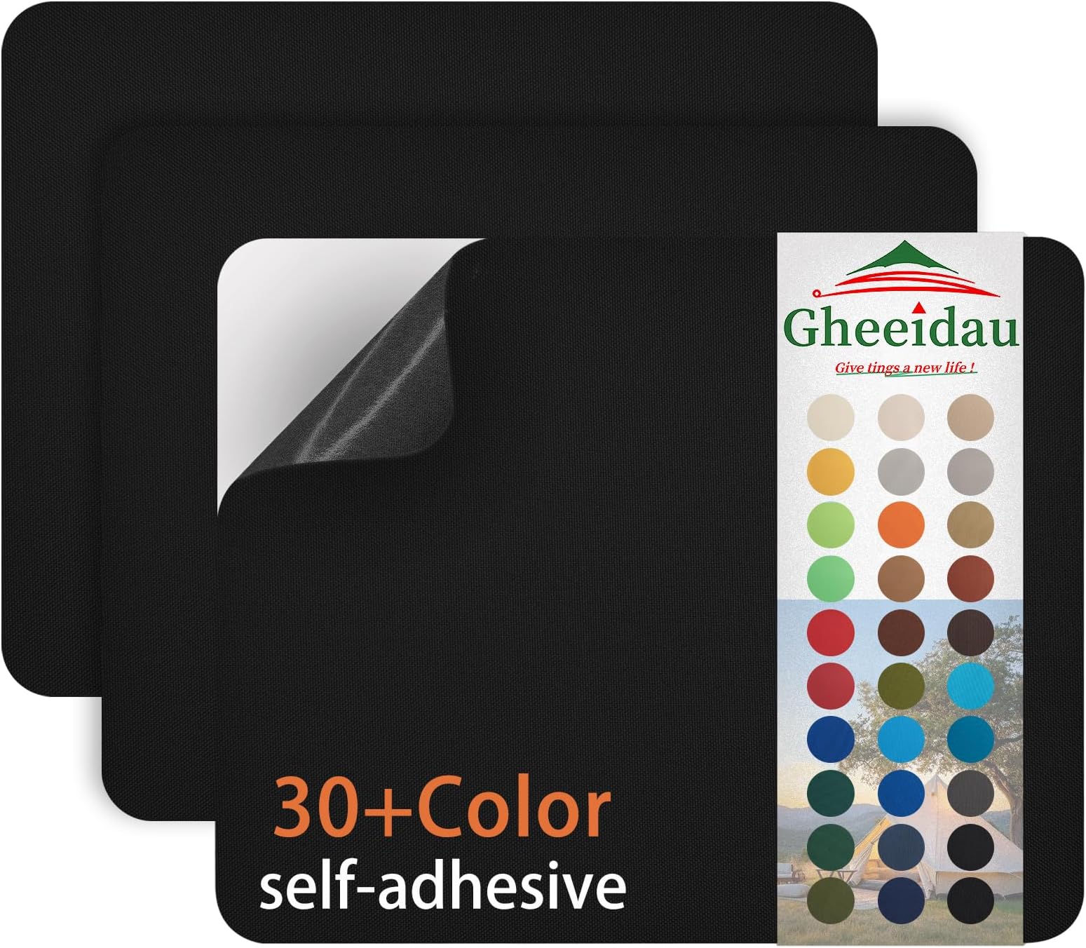 Gheeidau Canvas Repair Patch 9×11 Inch 3Pcs Waterproof Self-Adhesive Fabric Repair Patch for Tents,Boat Cover,Pop Up Canopy,Patio,Bags,Car Seats,Sofas,Furniture Cover(Black)