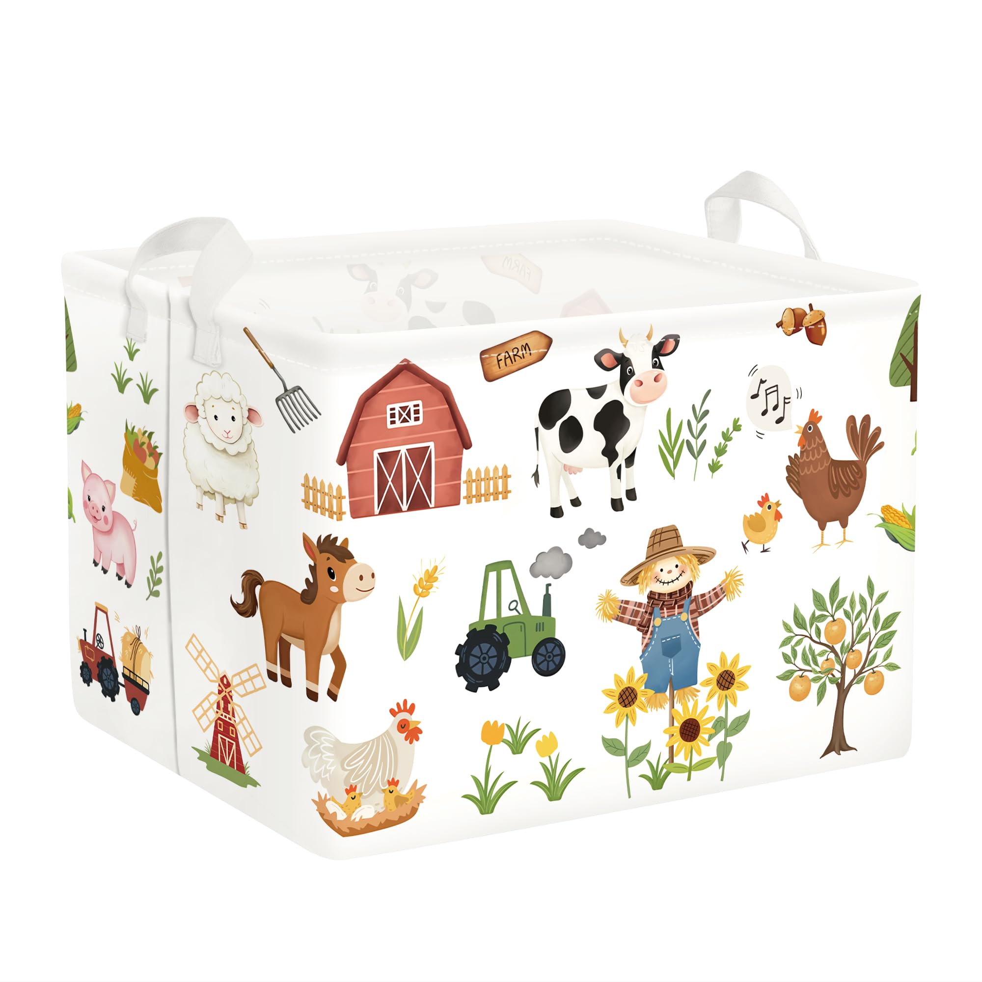 Clastyle Farm Animals Baby Laundry Hamper Collapsible Clothes Kids Storage Basket Waterproof Boys Girls Toy Box for Nursery Room, Sunflowers, 40x30x30 cm
