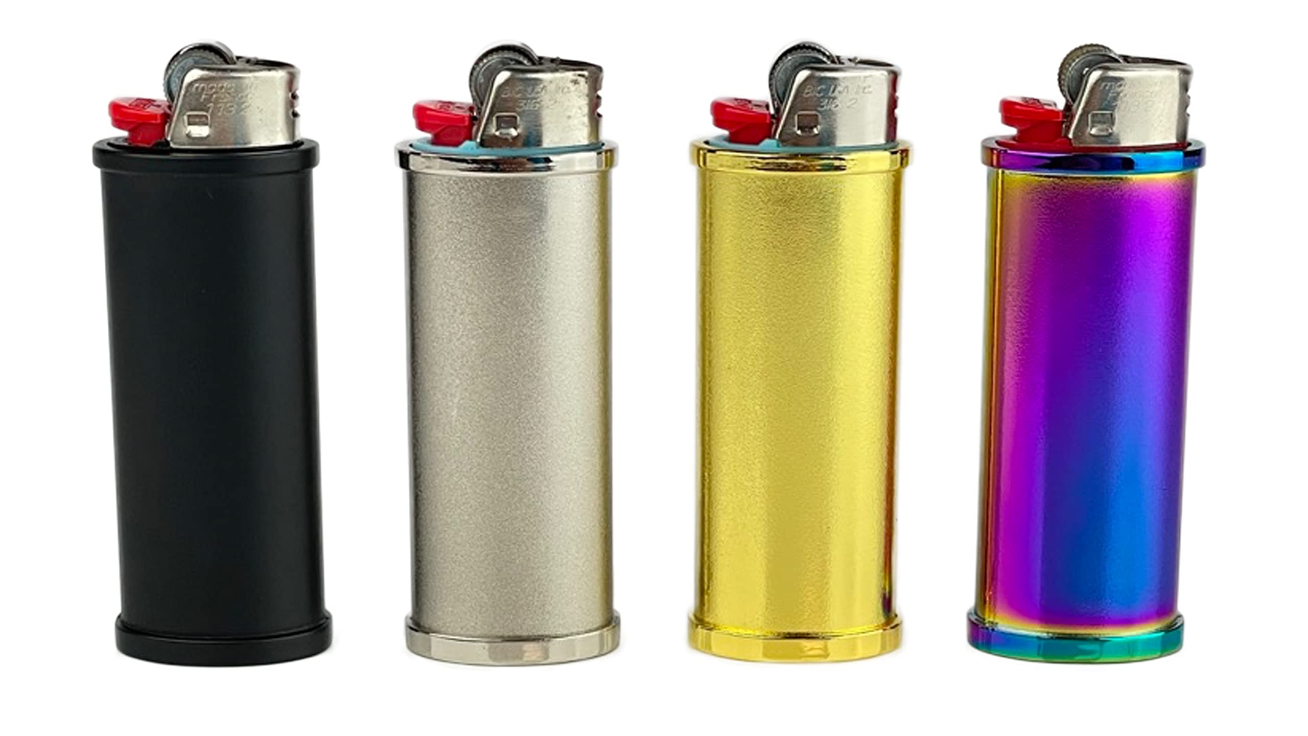 DIYLuxury 4-pack Black Silver Gold Rainbow Variety Pack Metal Lighter Case Reusable Lighter case covers for Regular Bic J6 lighters (Black Silver Gold Rainbow)