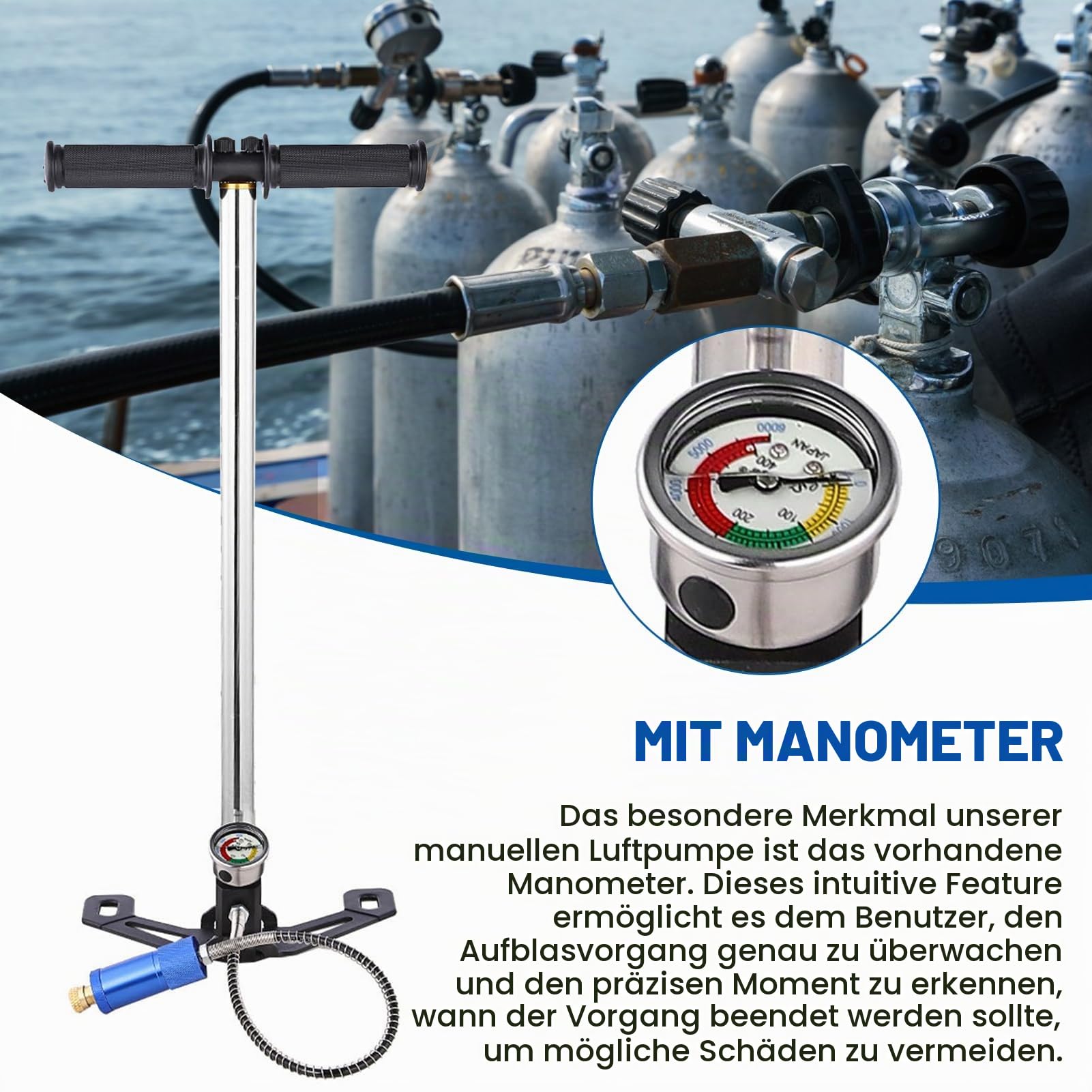 Mini-Sauerstofftankpumpe, Tragbares Tauchtank-Set, Tauchausrüstung mit Manometer-Regler