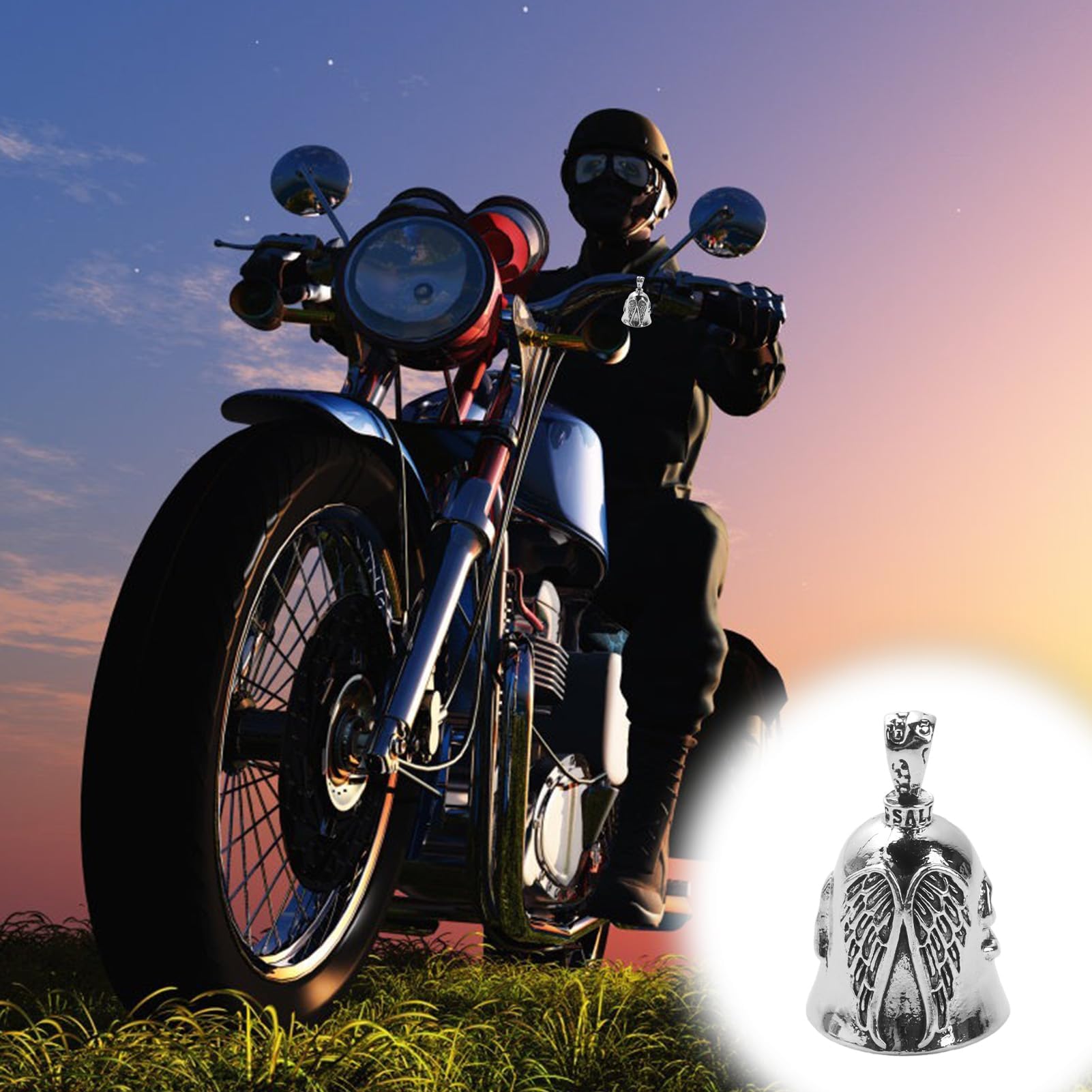 Hioip Llavero Moto Campana Guardiana Campana de Motocicleta de la Guarda de Acero inoxidable con Anillo Colgante Amuleto de Buena Suerte para Bicicletas Coches Vehículos Eléctricos — view 6