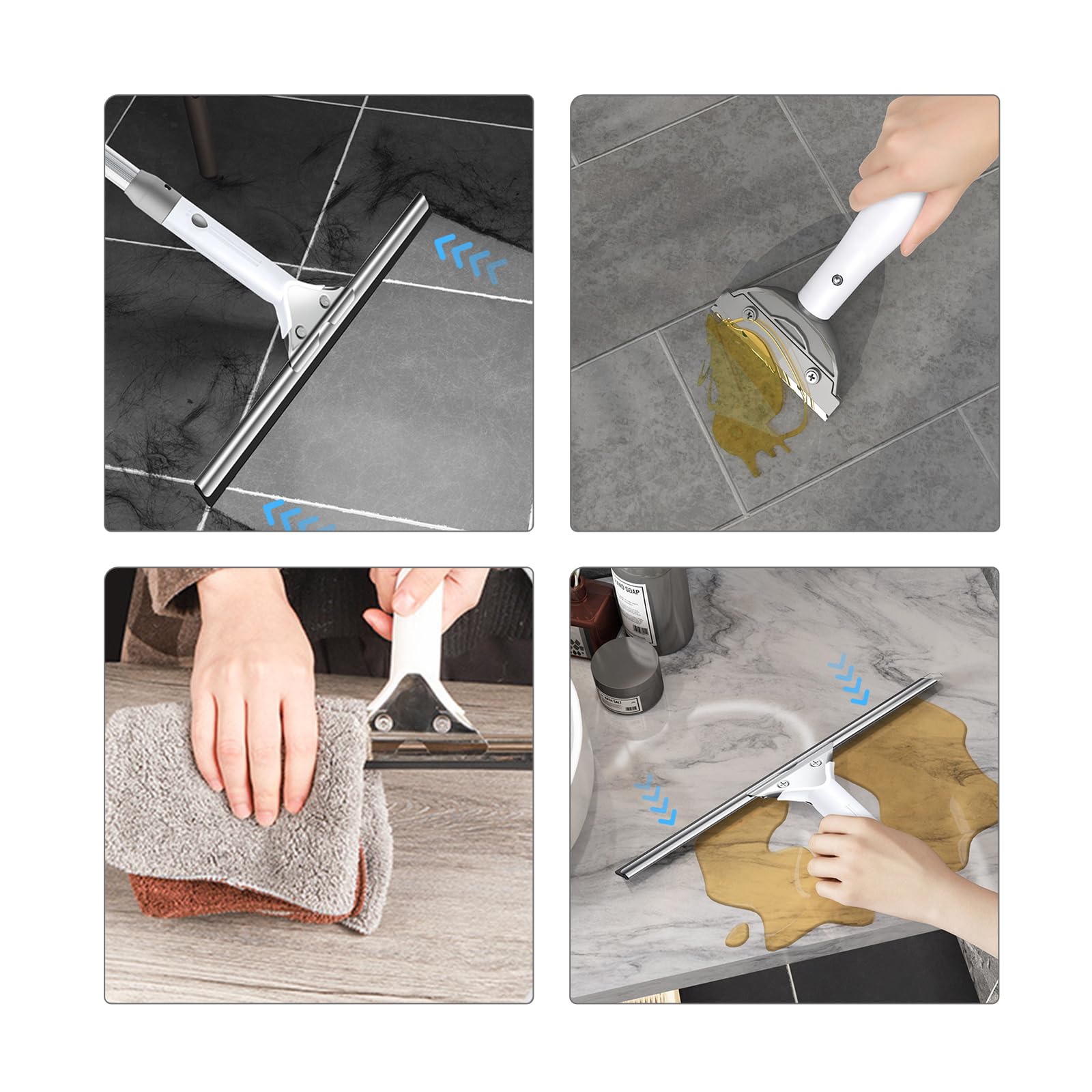 Limpiador Cristales con Poste Extensible,ángulo Ajustable rascadora 35cm,Espátula de Limpieza 10cm,Kit Limpiacristales Profesional para Ventanas Altas, Ducha (300cm)