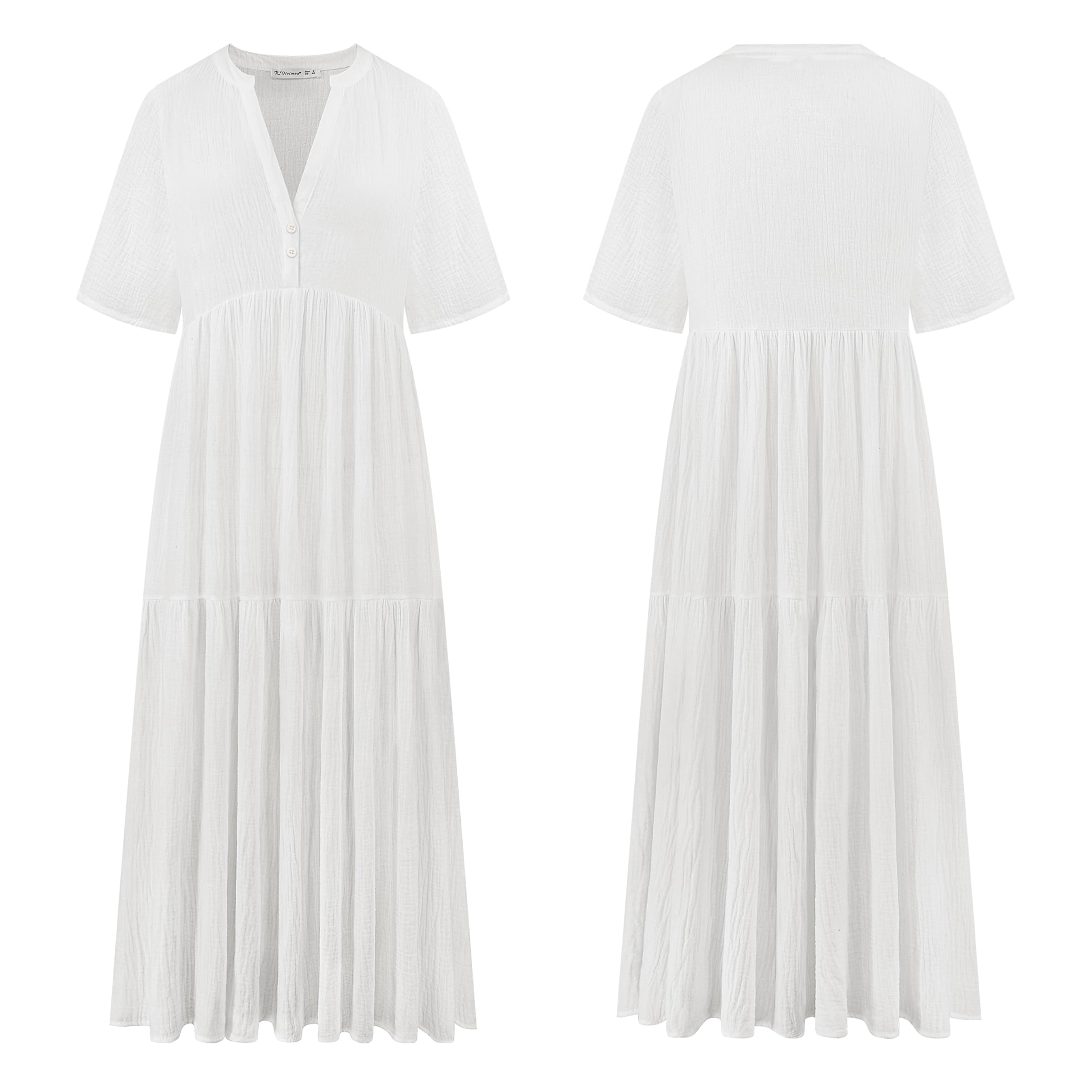 R.Vivimos Damen Sommer Sexy V Ausschnitt Kurzarm Hemdkleid Langes Strandkleid Maxi Freizeitkleid