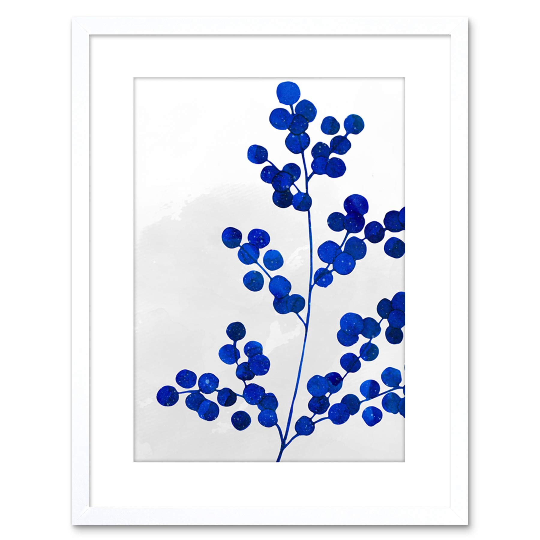 Wee Blue Coo Berries Blue and Grey Watercolour 9x7 Framed Art Print F97X14041