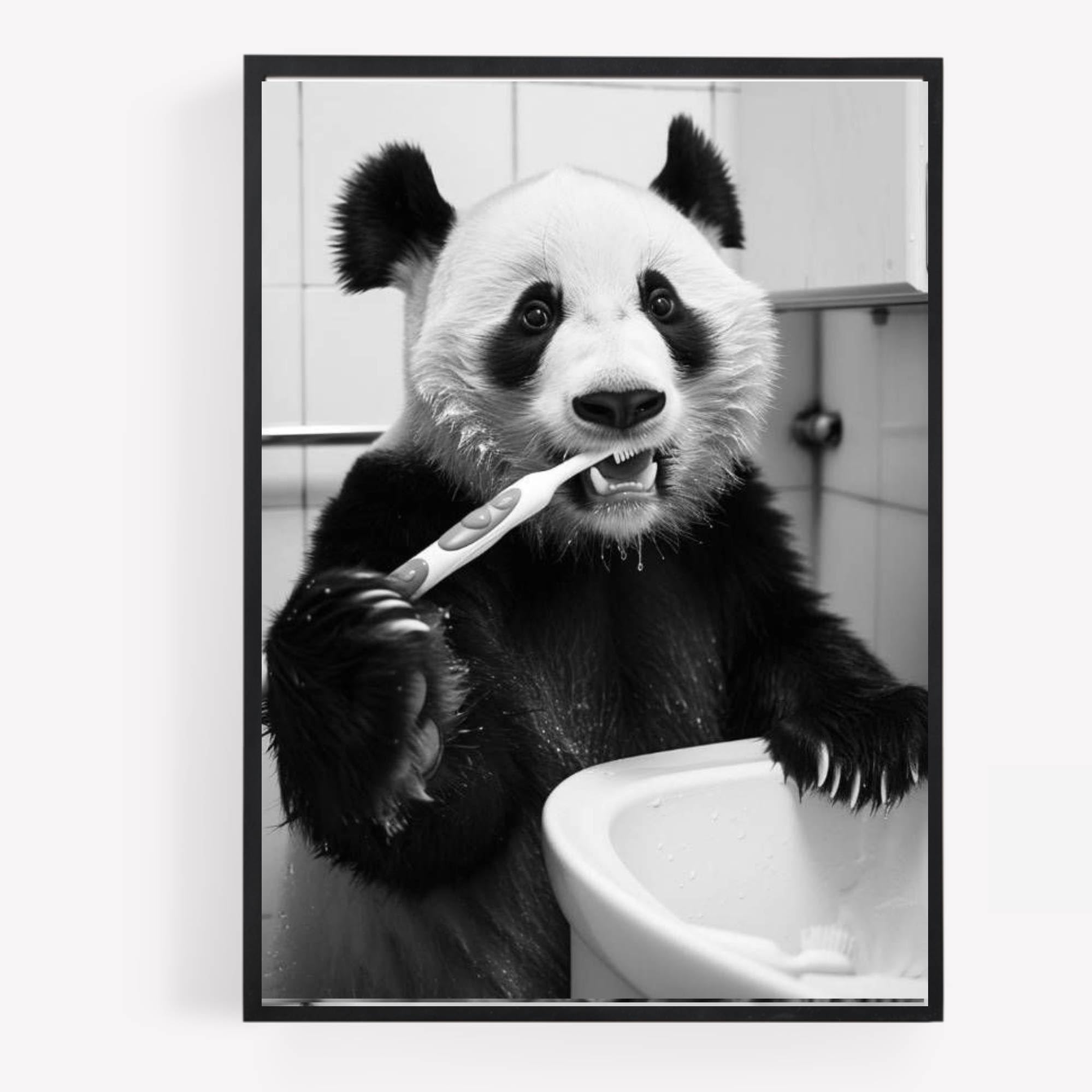 gfc FUNNY BATHROOM PANDA BRUSHING TEETH A4 UNFRAMED PRINT PICTURE wall art Home decor Decorating