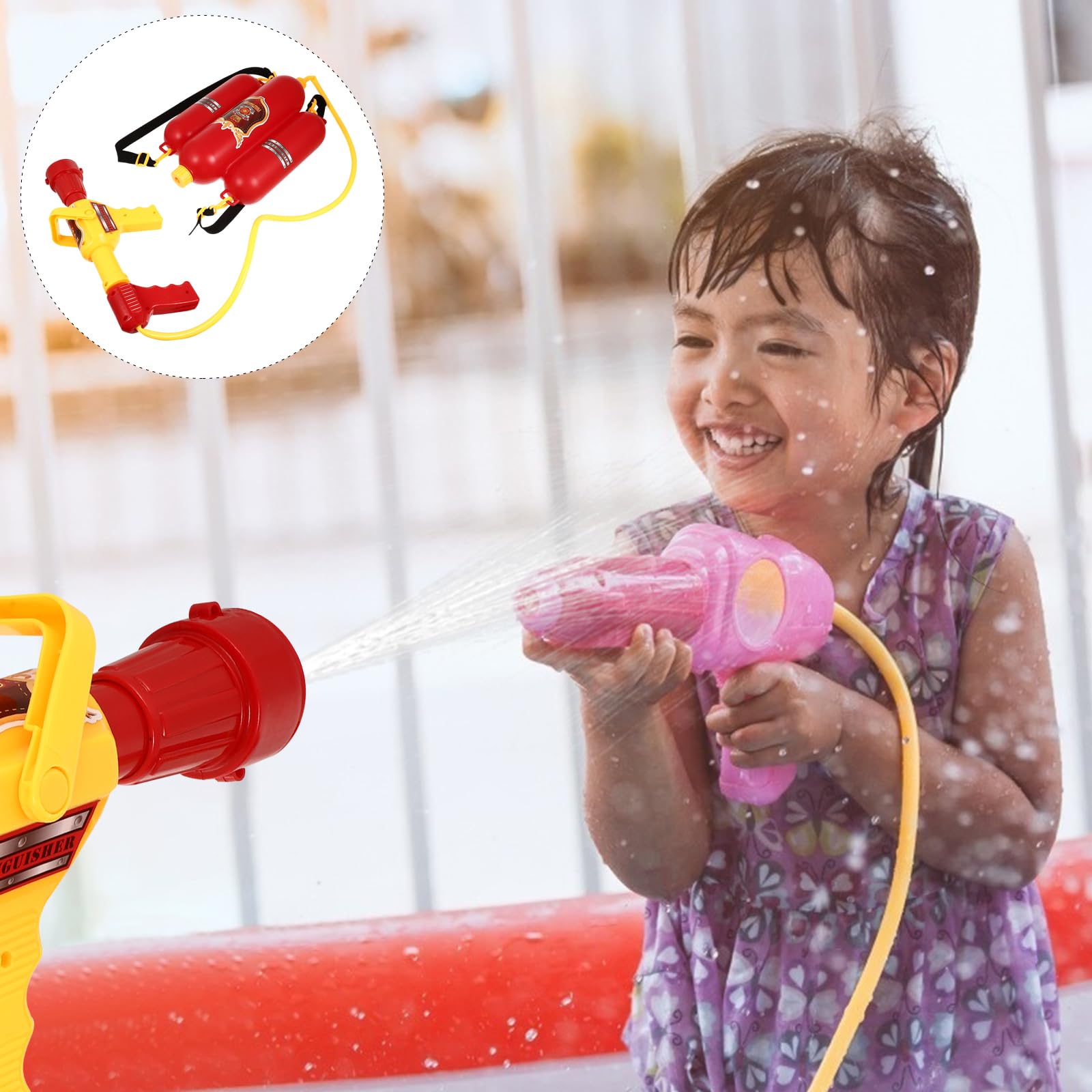 VICASKY Fire Backpack Water Fireman Backpack Water Toys Firefighter Costume for Bathtub Water Toy Pool Toys Summer Pool Toy Water for Ages 4-8 Beach Squirter Red Plastic - Image 4