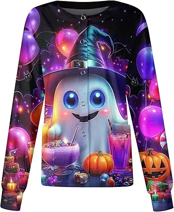 Printed Scrub Jackets for Woman Print Long Sleeve Plus Size Womens Scrubs for Women Nursing Jacket with Pockets