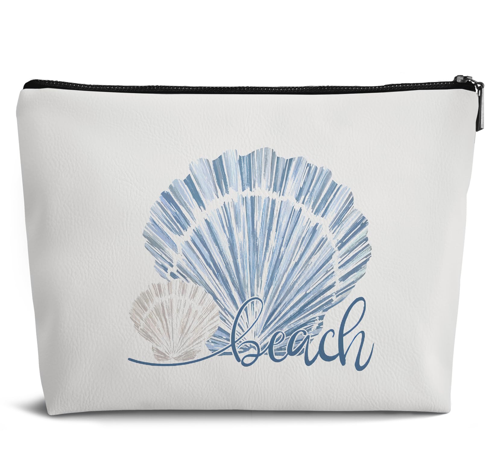Dejfel Ocean Shells Beach Makeup Bag,Sea Coastle Cosmetic Bags Seashell Makeup Bags Girls Trip Gifts for Sunscreen Leather Small Zipper Pouch for