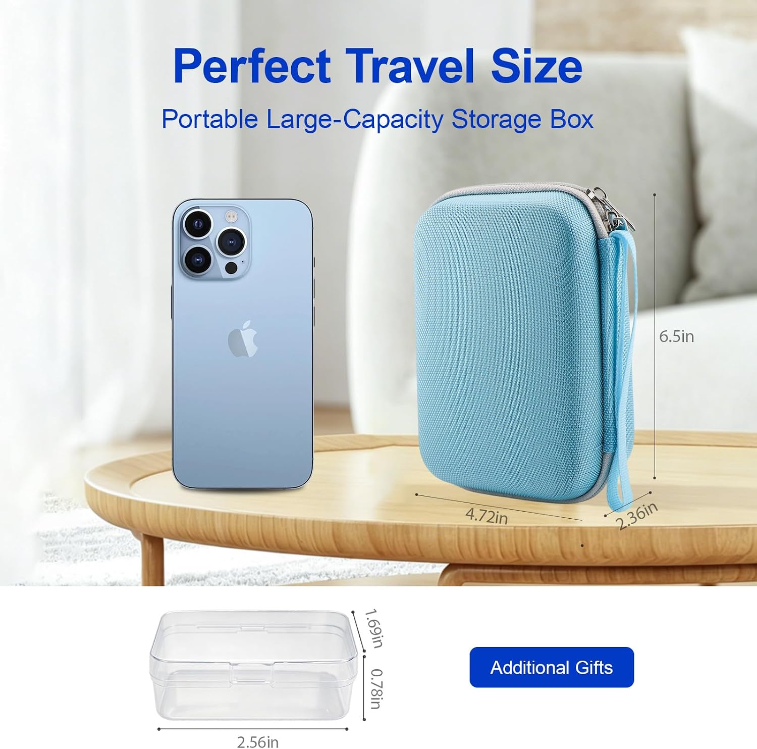Diabetic Supplies Travel Case, EVA Hard Shell Carrying Bag for Blood Glucose Meter and Testing Kit Accessories, Daily Organizer Holder,Blue