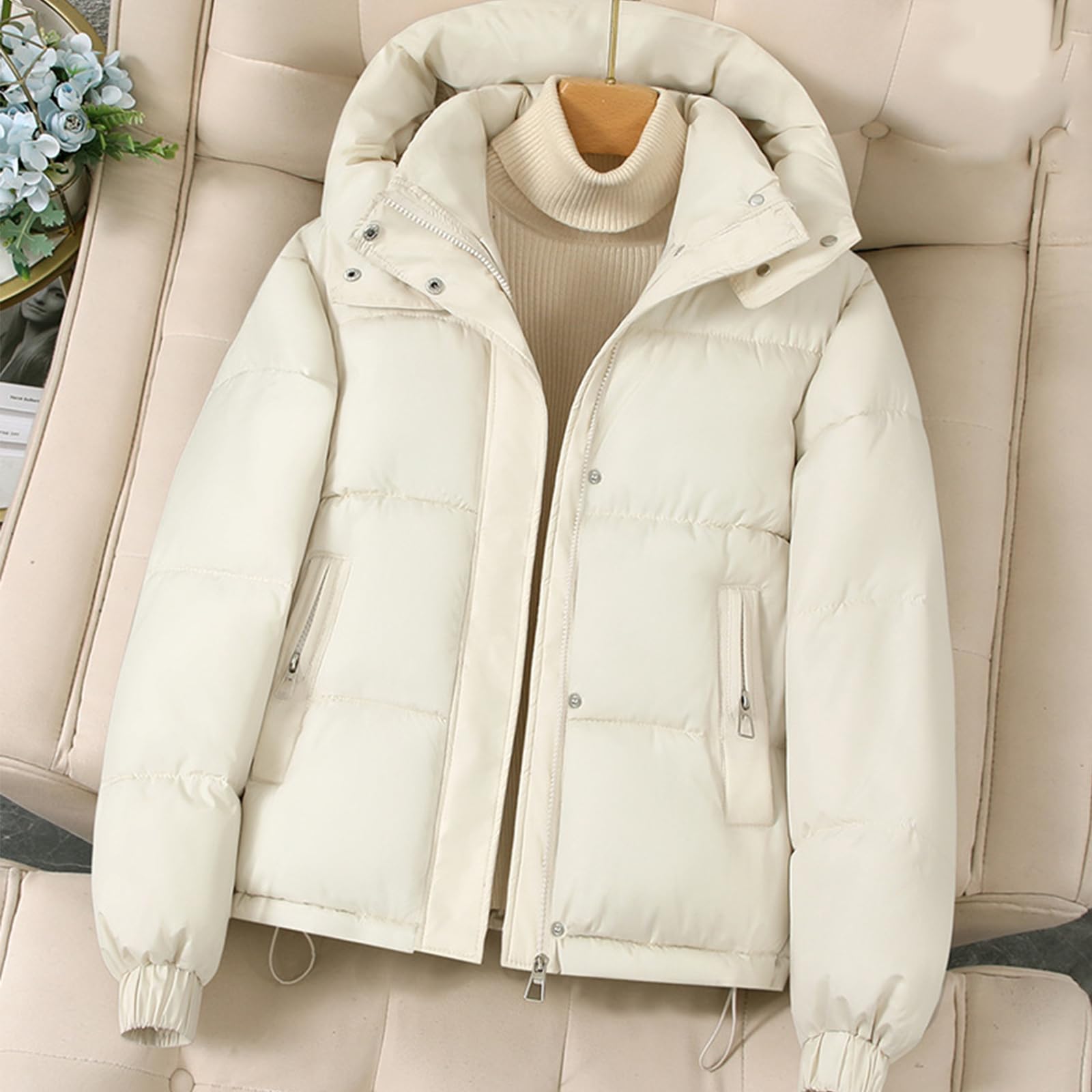 Generisch Daunenjacke Damen Winter Steppjacke Elegant Winterjacke Warm Puffer Jacke Dicke Thermo Daunenmantel Mit Taschen Steppmantel Mit Reissverschluss Wintermantel Mit Knöpfen Damenjacken Langarm