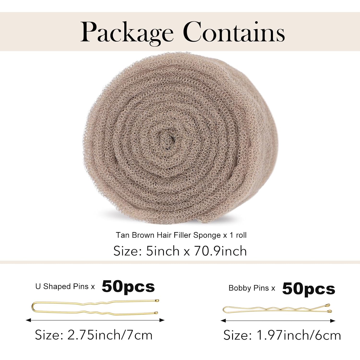 Hair Sponge for Updos & Volume Bumps Insert, Hair Filler for Thin Hair, Tan Brown Hair Padding for Updo, Wedding, Dance, Salon Grade Bun Maker (TanBrown)