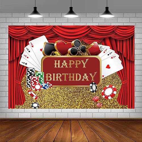 Miniatura 3 de Sendy Telón de fondo de casino de 7 x 5 pies, suministros de decoración de fiesta de cumpleaños de Las Vegas, tarjeta de póquer, dados de noche,