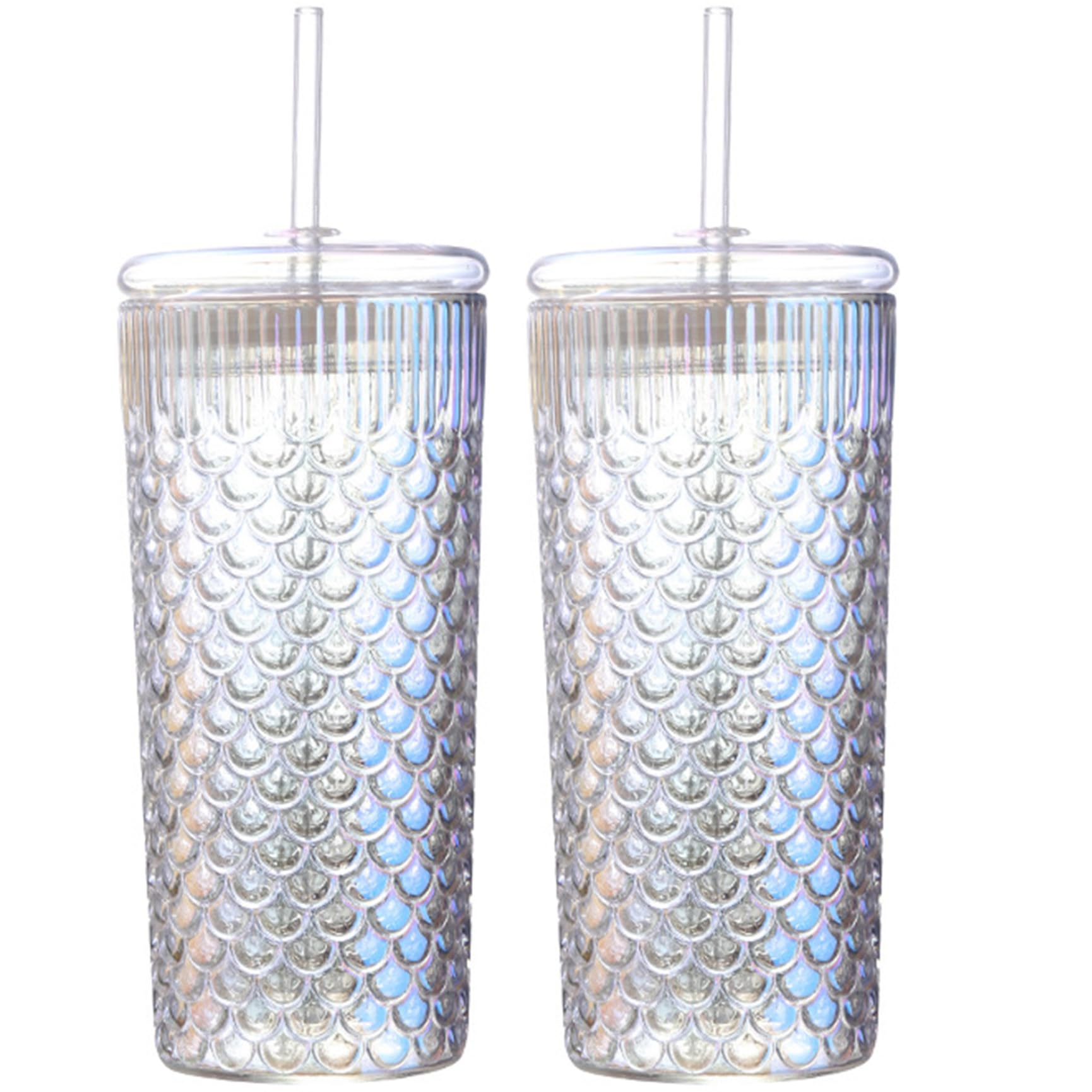 Gobelets en verre avec couvercles et pailles 2 pièces 650 ml colorés pour café glacé