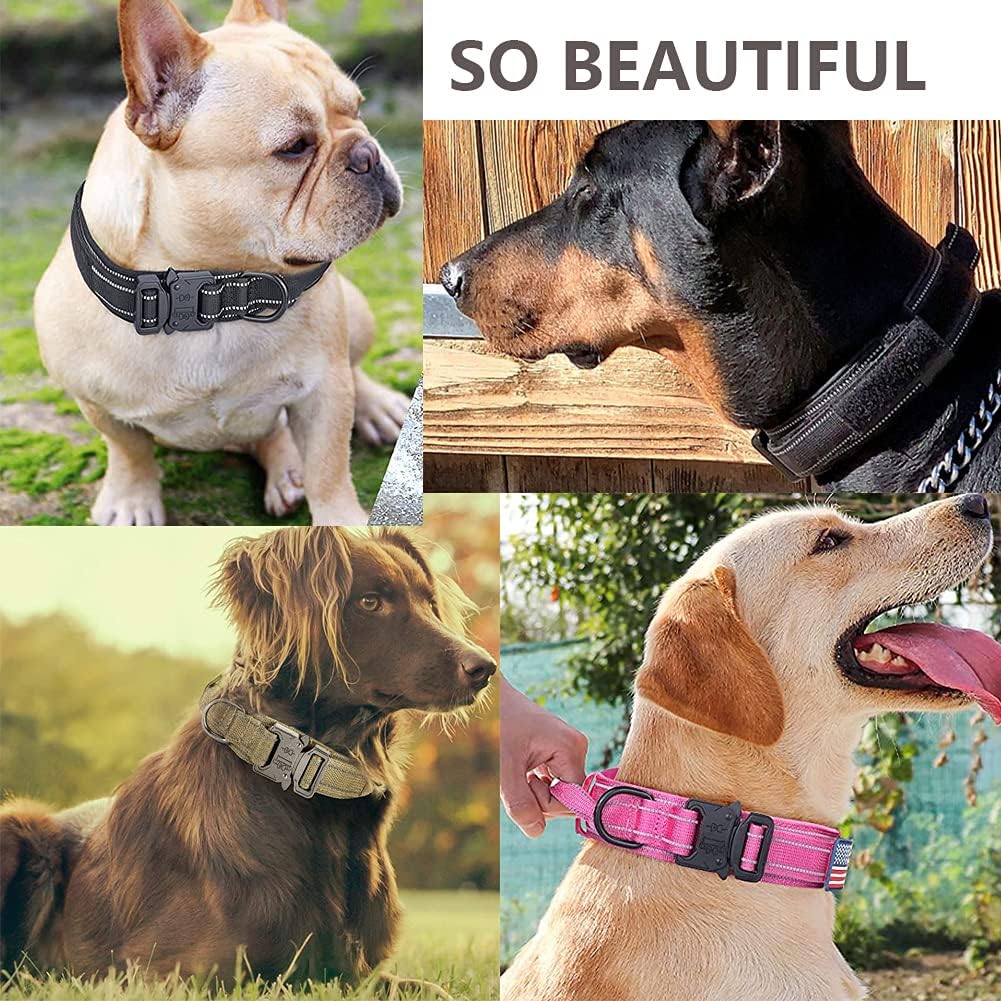 Reflective Tactical Dog Collar Military Dog Collar Nylon Dog Collar with Heavy Duty Metal Buckle and Handle Adjustable K9 Dog Collar for Training and Service (Black, XL) : Pet Supplies