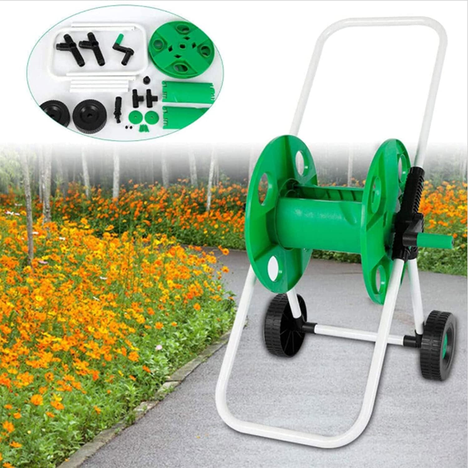 Carrello avvolgitubo da Giardinaggio con Ruote, Portatile, per Giardinaggio, irrigazione di Fiori, Carrello da Giardino, Tubo da Giardino per Esterni, Tubo dell'Acqua, avvolgitubo.