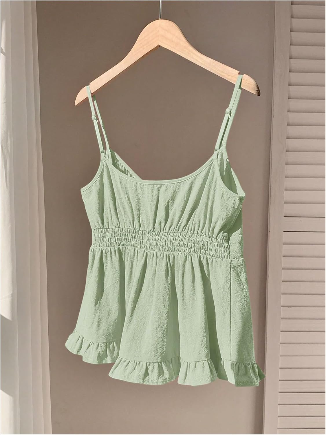 Women's Ruffle Button Camisole Tops Casual V Neck Spaghetti Strap Tank Top - Image 2