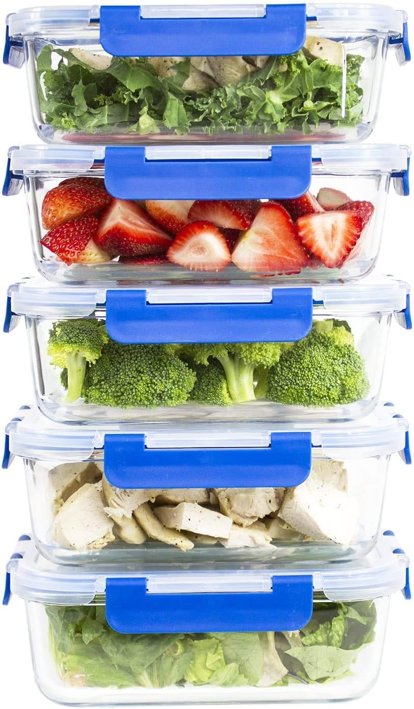 COLIBROX 36 Oz Glass Meal Prep Containers with Snap Locking Lids, set of 5 pieces