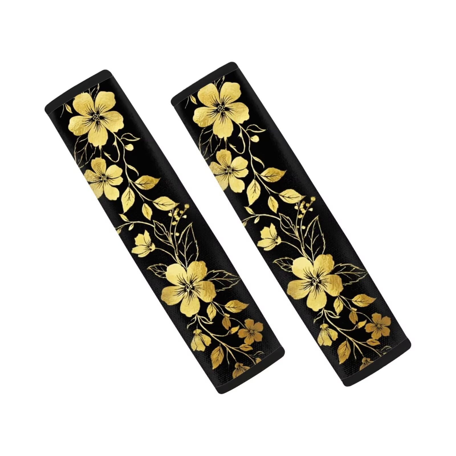 AFPANQZ Golden Floral Seat Belt Cover Pads Cushion Universal Fit Safety Seatbelt Pillow Head and Neck Support Adjustable Driver Shoulder Protection Luggage Bag Strap Pad