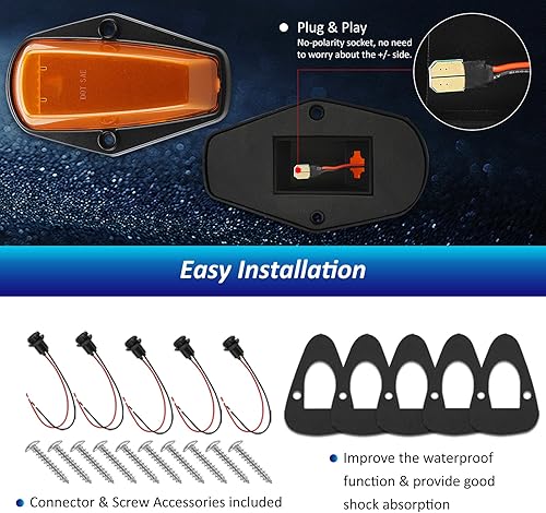 Miniatura 5 de D-Lumina Luces marcadoras de cabina de techo con lente ámbar para Fo-rd F150 F250 F350 1973-1997, luces LED ámbar para cabina de techo de cabina de