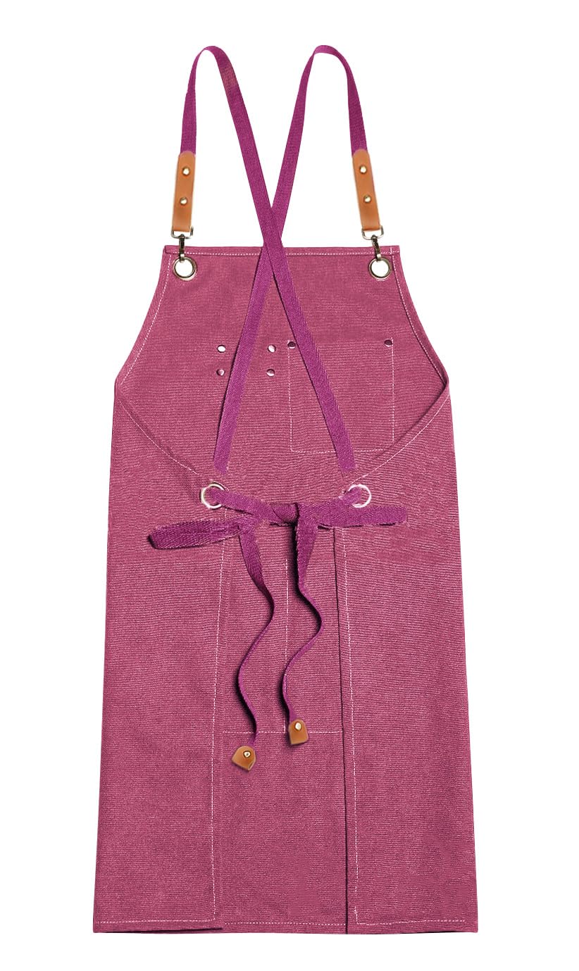 Nanxson Canvas Chef Apron for Men Work Aprons with Pockets Tool Apron for Cooking Gardening Painting, Red - Image 2