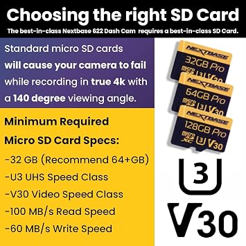 Nextbase 32GB U3 Micro SD Card - Includes Micro SD-to-SD Adapter - Ultra High Speed Memory Card Compatible with Series 1 and 2 Nextbase Dash Cam Range - Dash Camera Accessories