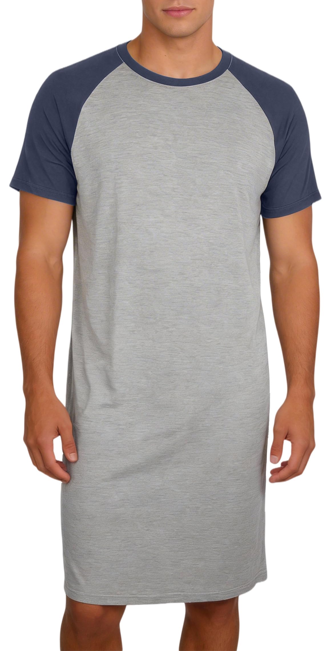 FEOYA Herren Nachthemd Langarm Schlafshirt Kurzarm Männer Einteiliger Schlafanzug Pyjamaoberteil Nachtwäsche Sleepshirt Pyjama Top