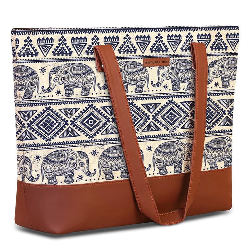 Image of The Purple Tree Handcrafted Women's Tote Bag with Vegan Leather Handles & Indian Prints, Shoulder Tote Bag and Handbag for Office and College (Pack of 1)