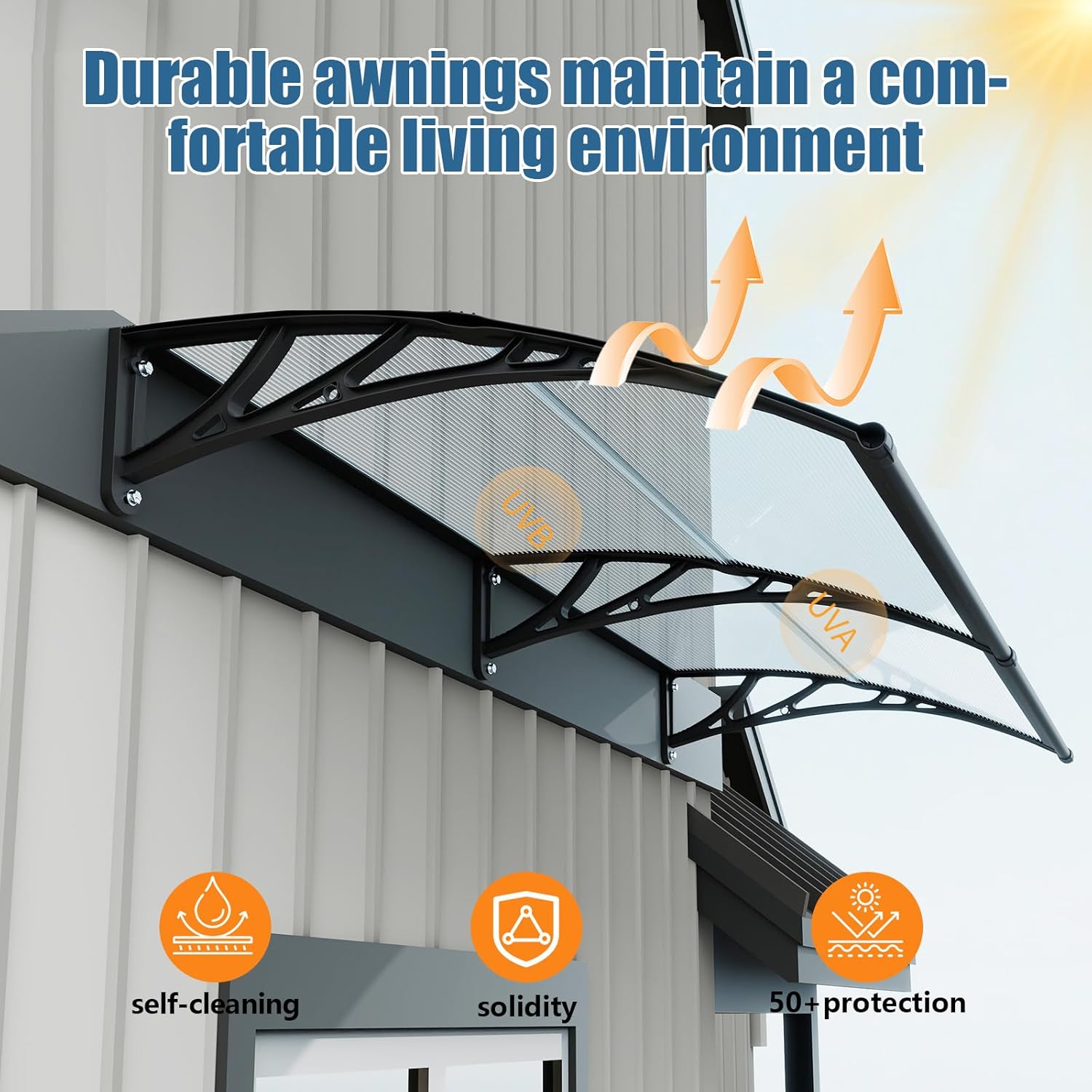 40 * 60'' Window and Door Awning Exterior, UV/Rain/Snow/Sunlight Protection Sheet,UPF 50+ Polycarbonate Overhang Canopy,House Overdoor Awnings for Door Entrance Outside/Patio/Porch/Deck