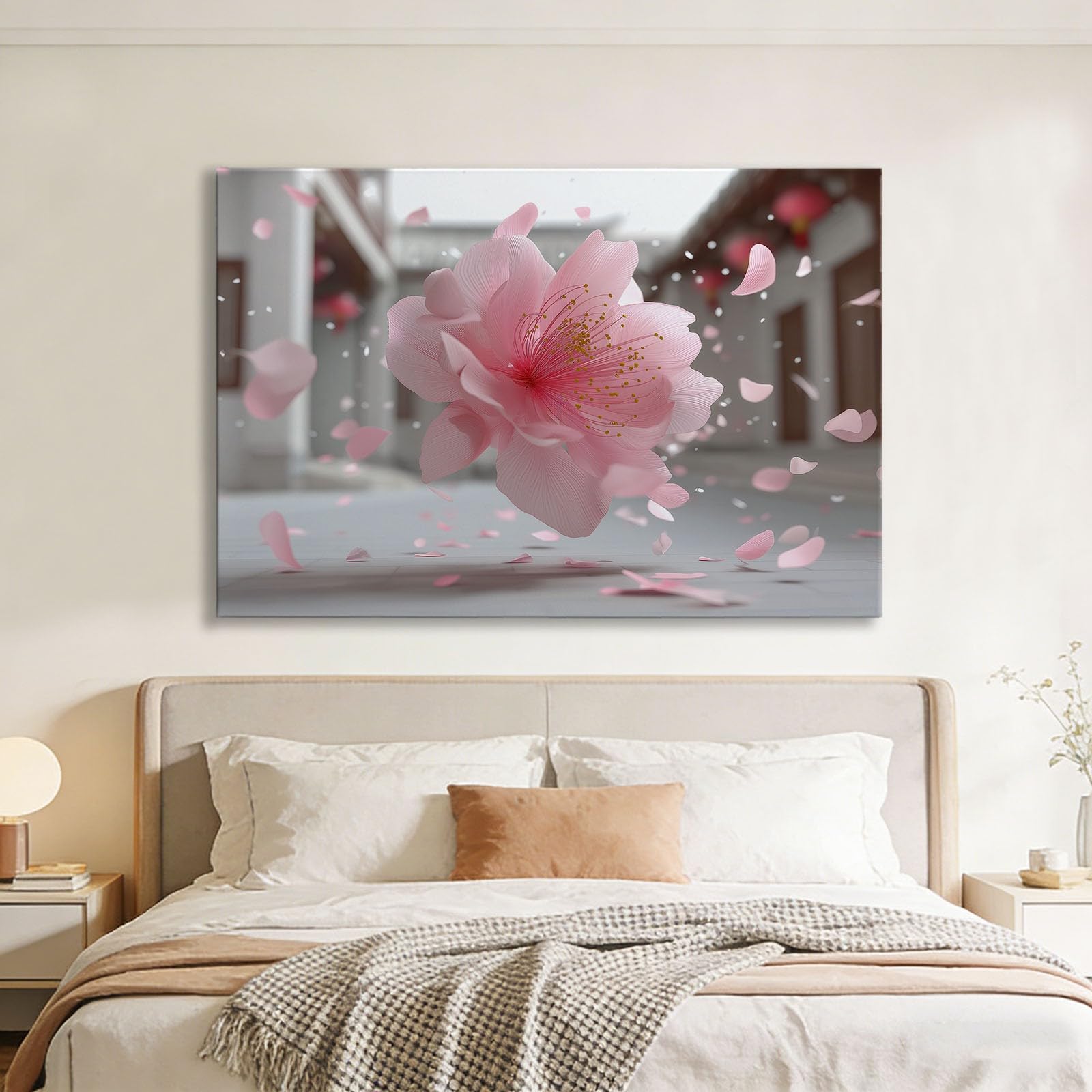 Genérico Nowoczesne dekoracyjne obrazy różowe kwiaty wiśni płatki 120x80 cm obraz na płótnie z ramą, grafika na ścianie, dekoracja salonu sypialni jadalnia biuro korytarz
