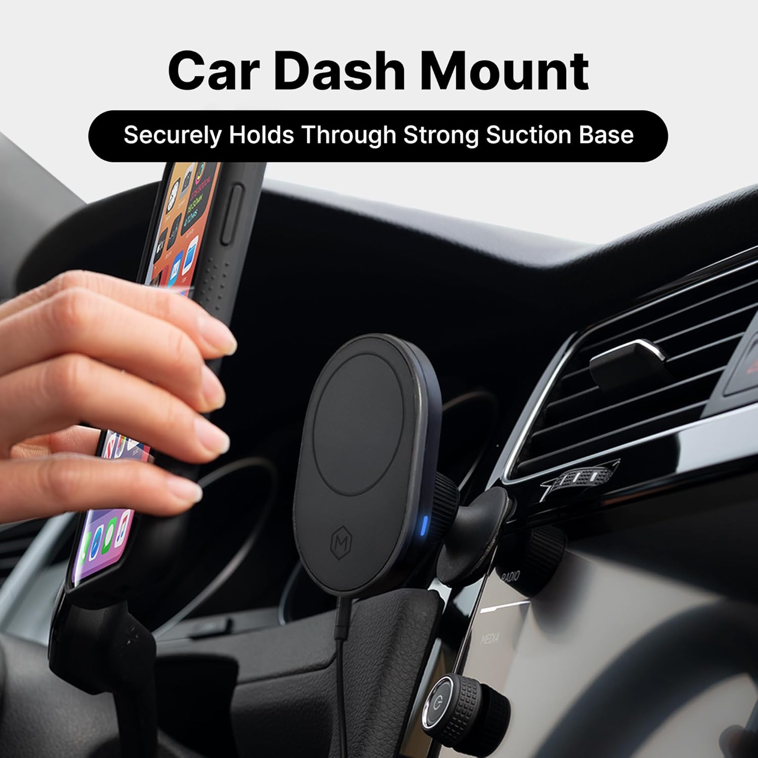 MagSafe Wireless Car Charger Dash Mount (Version 2.0) 360° Rotating Magnetic Phone Holder for iPhone 17/16/15/14/13/12/Air - 15W Fast Charging, Secure Magnets, Universal Dashboard Fit