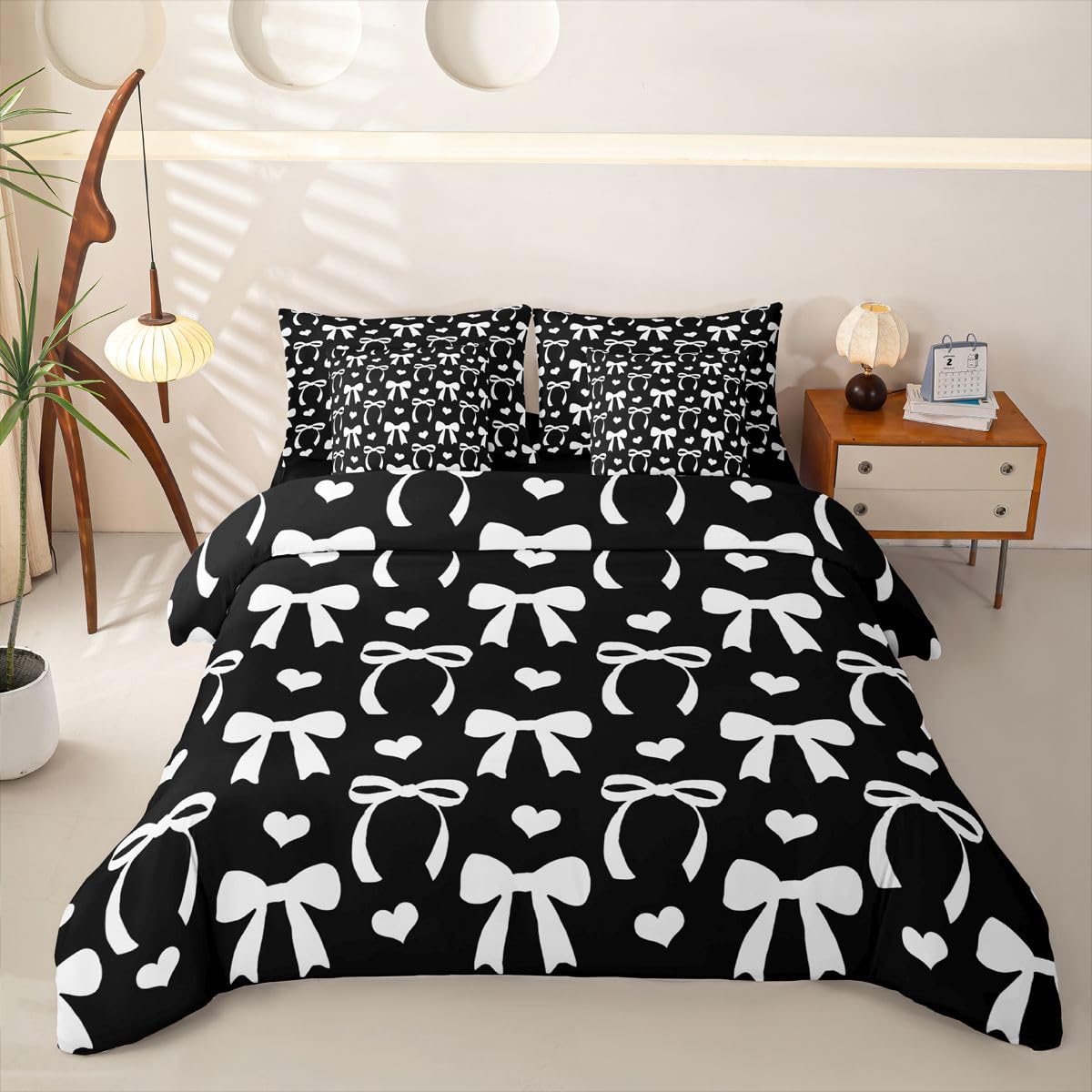 Loussiesd Set copripiumino singolo 7 pezzi carino fiocco cuori amore biancheria da letto per bambini ragazzi ragazze letto in una borsa con copripiumino, lenzuola, federe, federe