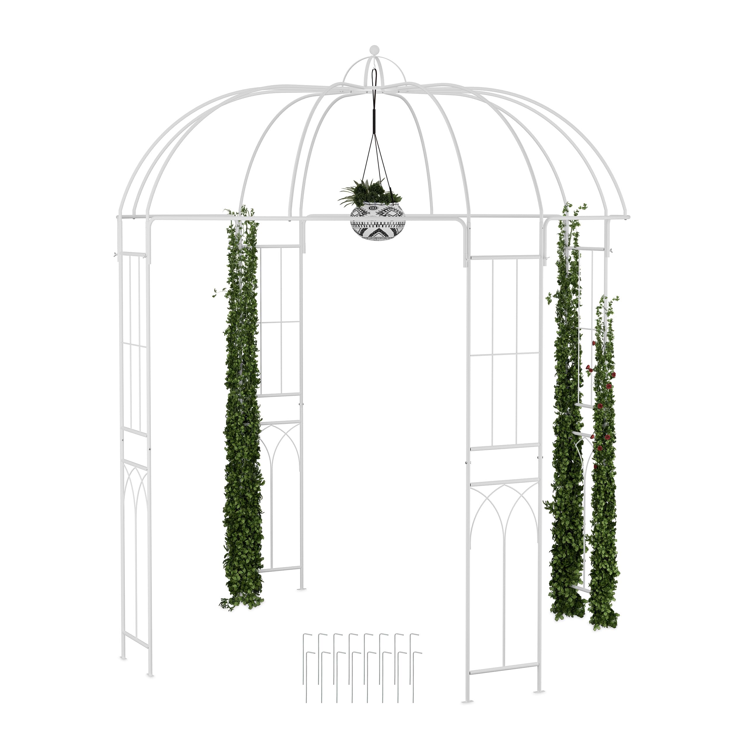 Relaxdays Arco per Piante Rampicanti da Giardino, Gazebo Metallo Rose, Pergola HLP 269x211x211 cm, Padiglione, Bianco