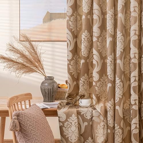 Miniatura 4 de NAPEARL Cortinas de damasco para sala de estar, cortinas de jacquard gótico con patrones florales, cortinas grises para dormitorio de 108 pulgadas
