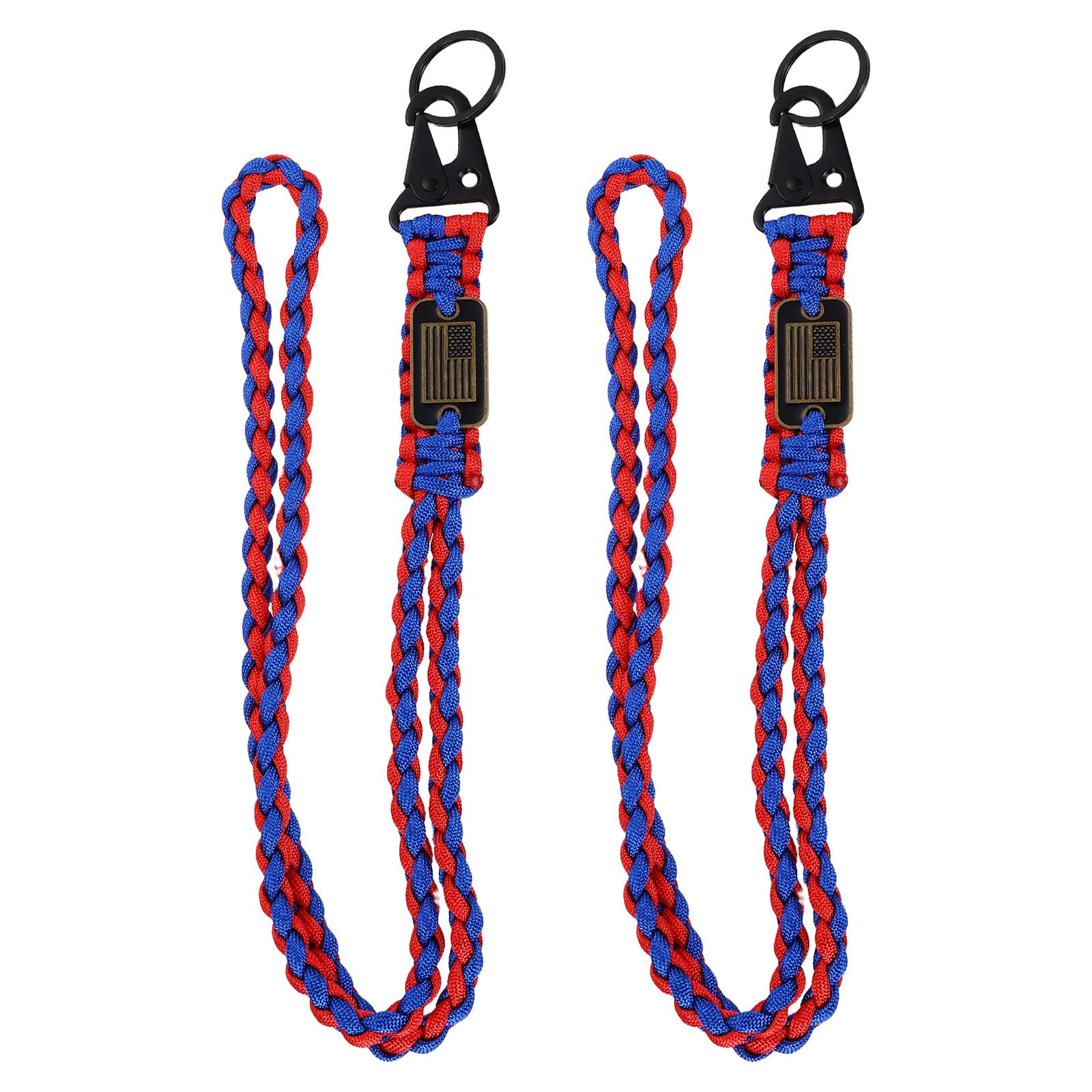 PATIKIL 2Pcs Heavy Duty Braided Lanyard Keychains, Paracord Lanyard Rope Necklace with USA Flag Buckle and Key Ring for Camping Hiking Outdoor Activities Key Chain, Red and Blue